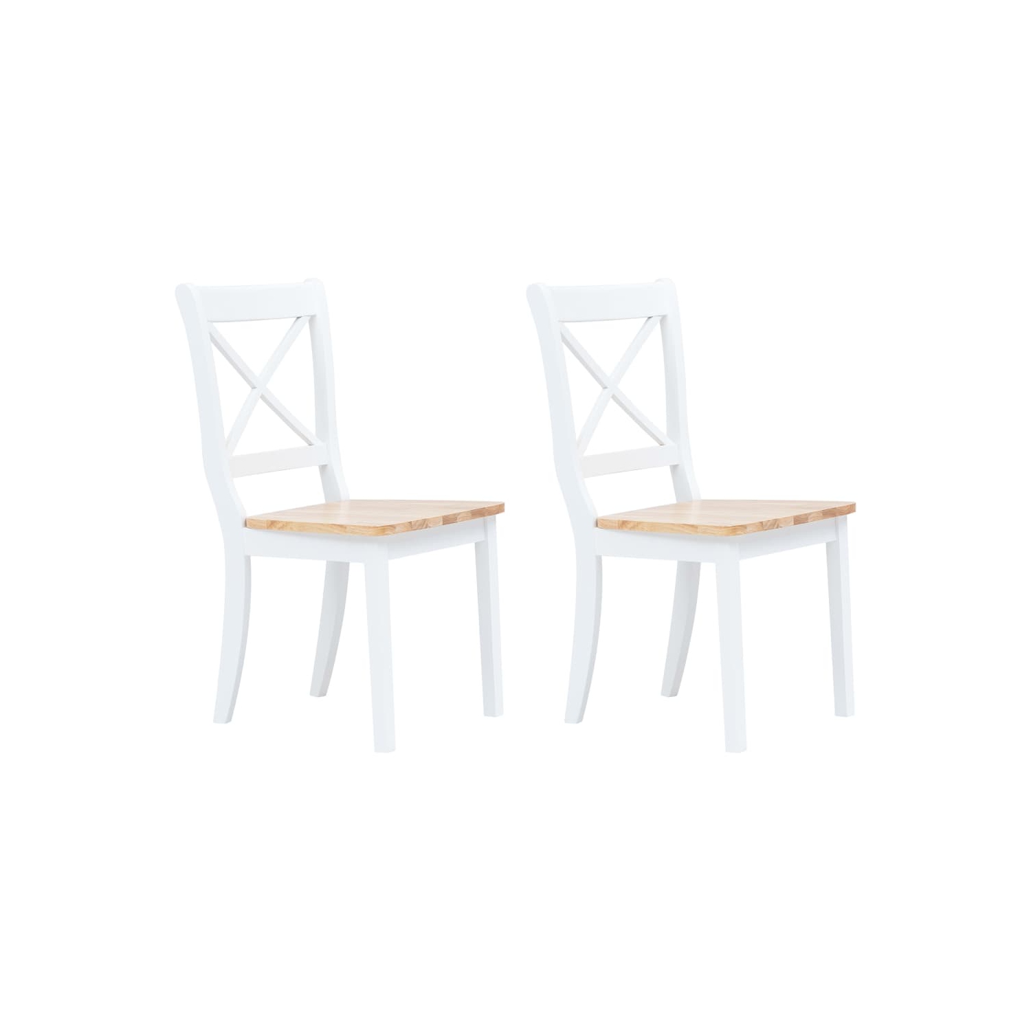 vidaXL Dining Chairs 2 pcs White and Light Wood Solid Rubber Wood