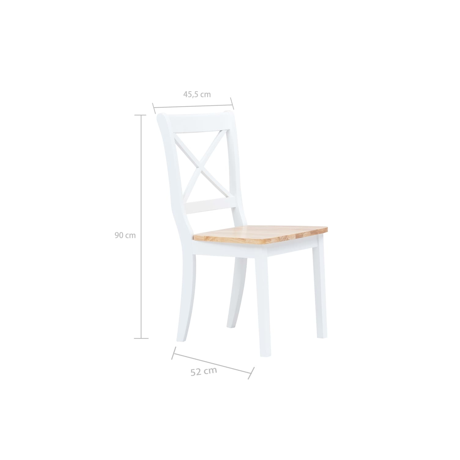 vidaXL Dining Chairs 2 pcs White and Light Wood Solid Rubber Wood