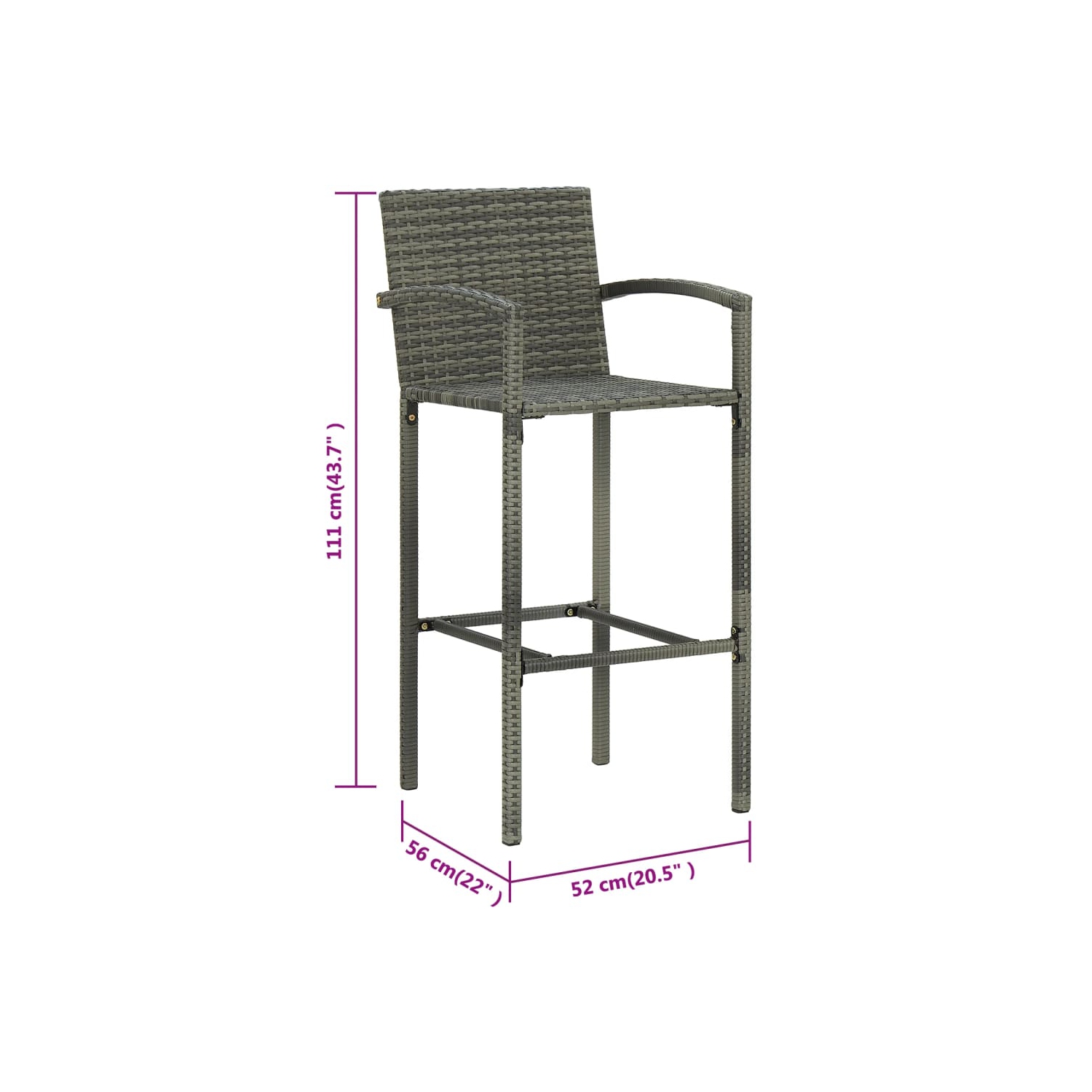 vidaXL Bar Stools 4 pcs Grey Poly Rattan