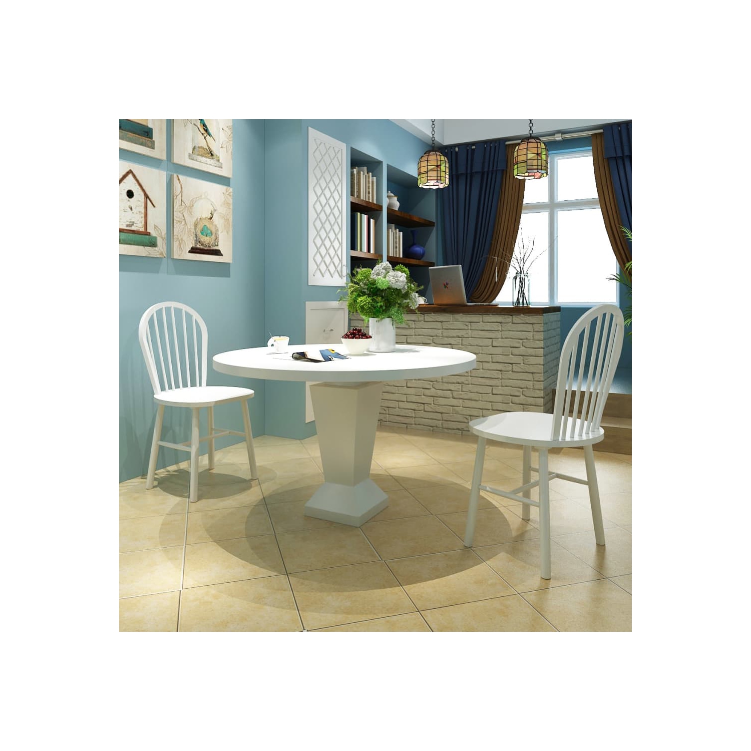 Chaises de salle à manger 2 pièces en caoutchouc blanc massif