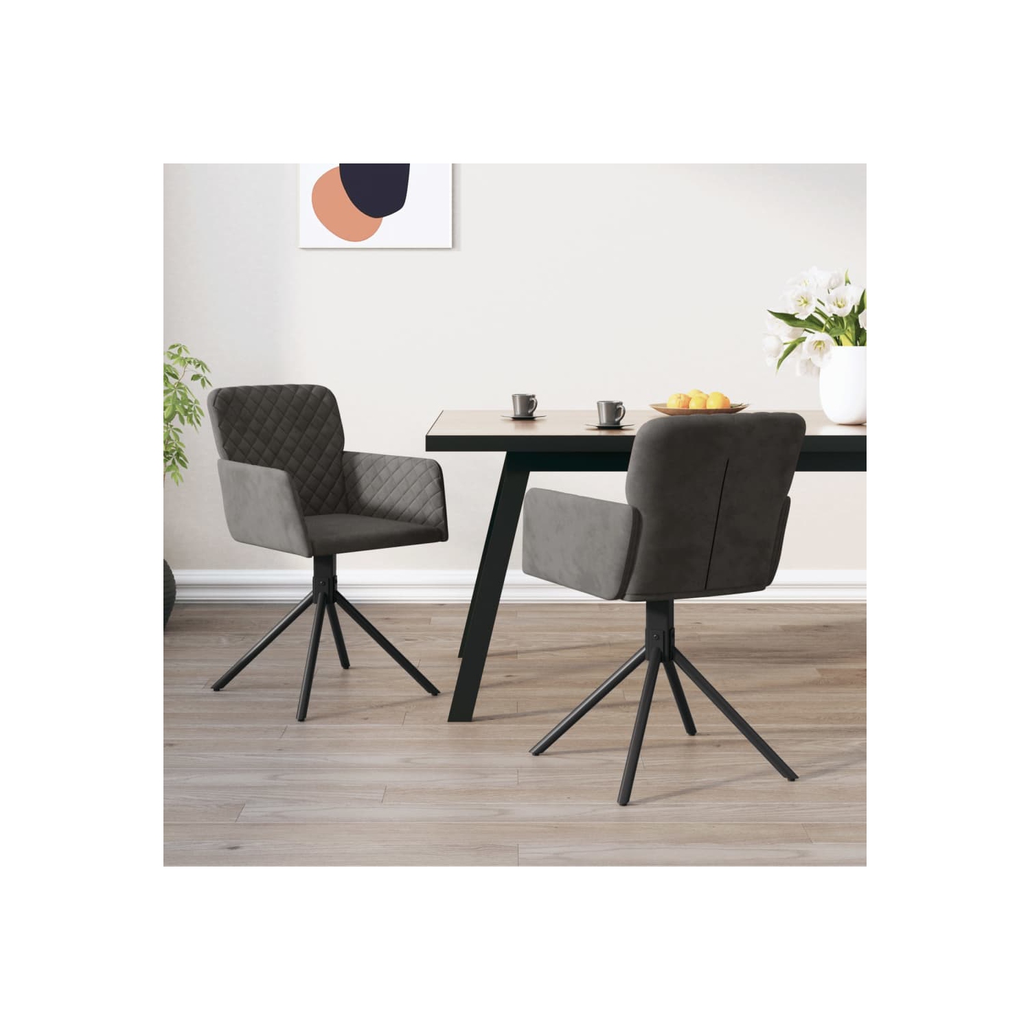 Chaises de salle à manger pivotantes vidaXL 2 pièces velours gris foncé