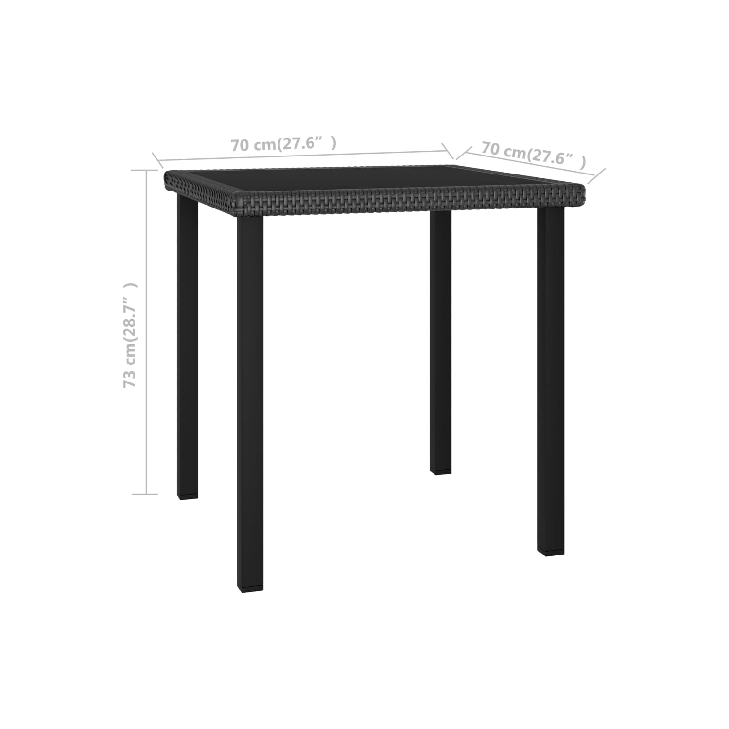 vidaXL Patio Dining Table Black 27.6x27.6"x28.7" Poly Rattan"