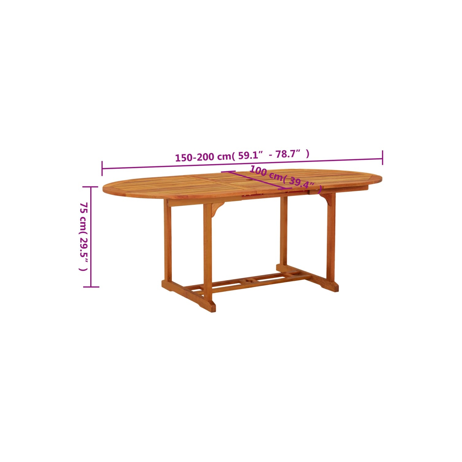 vidaXL Garden Table 200x100x75 cm Solid Wood Eucalyptus