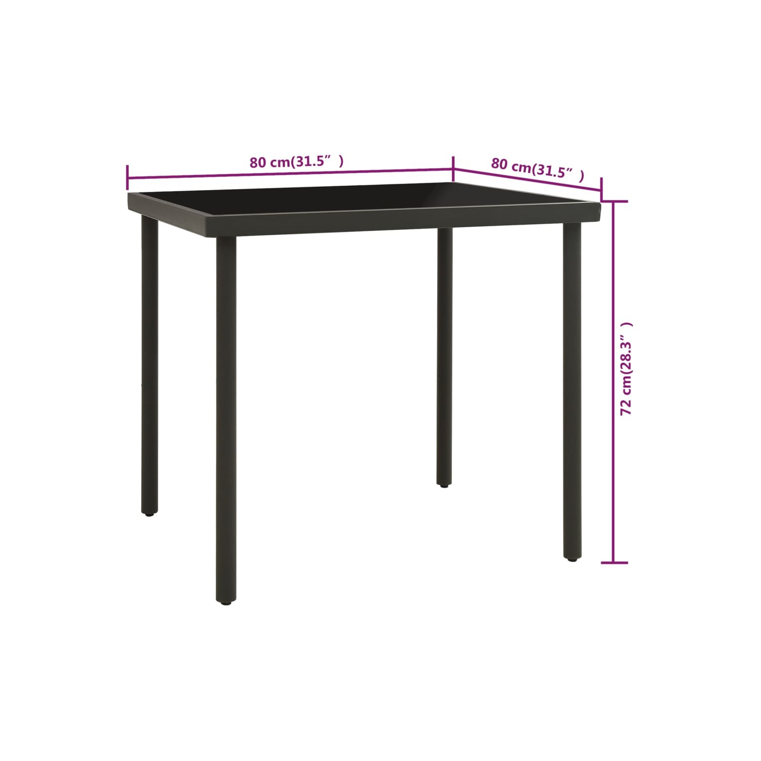 vidaXL Outdoor Dining Table Anthracite 80x80x72 cm Glass and Steel