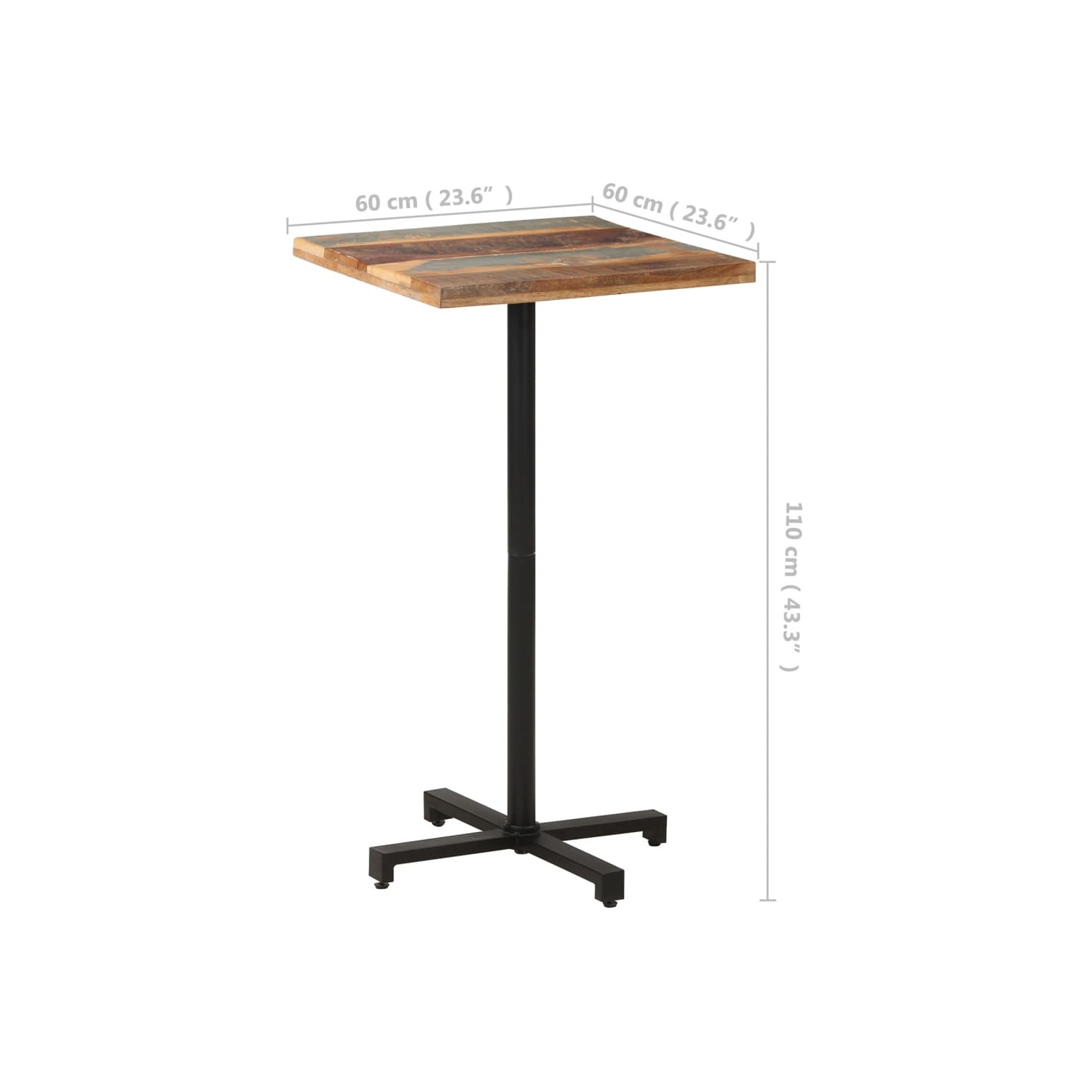 vidaXL Bistro Table Square 23.6"x23.6"x43.3" Solid Reclaimed Wood