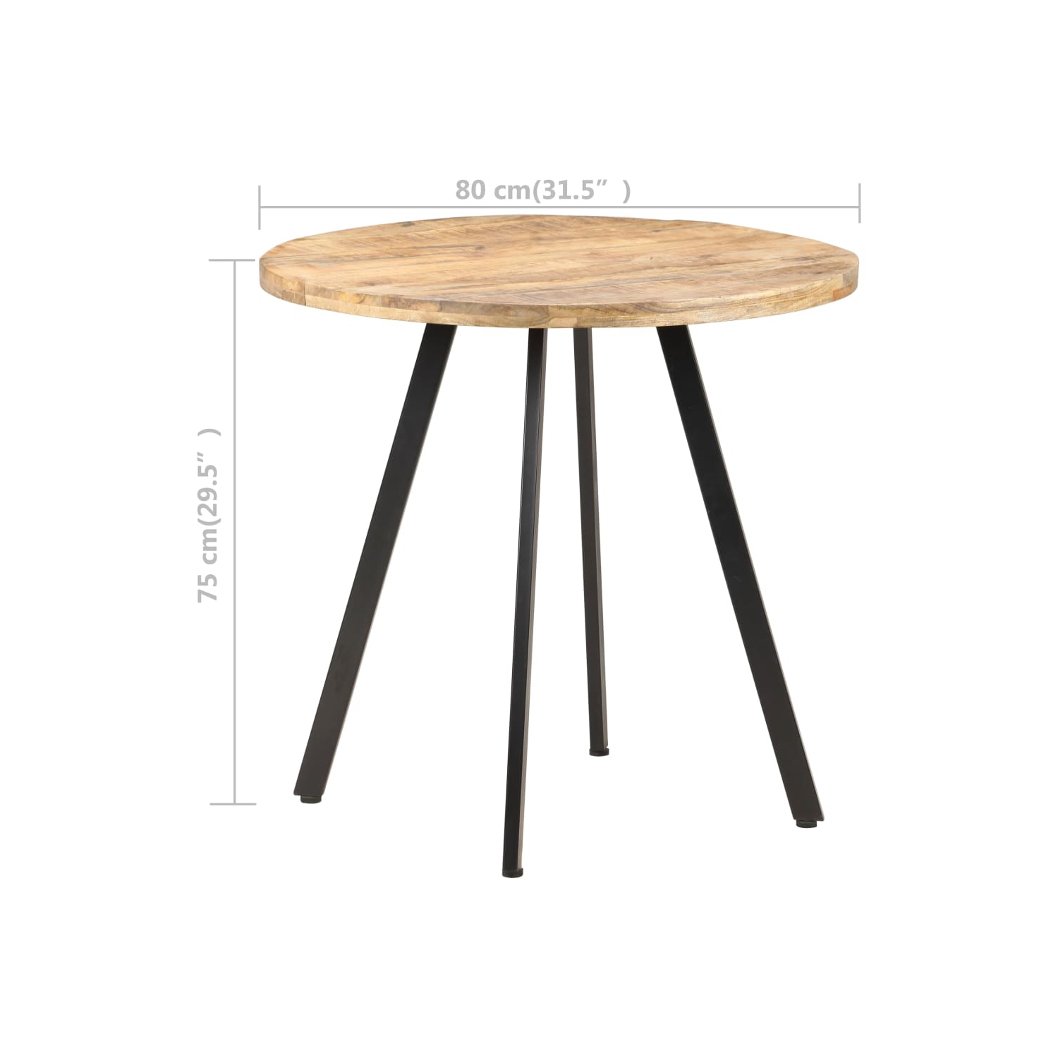 Table à dîner 80&nbsp;cm bois de manguier brut, taille très grande