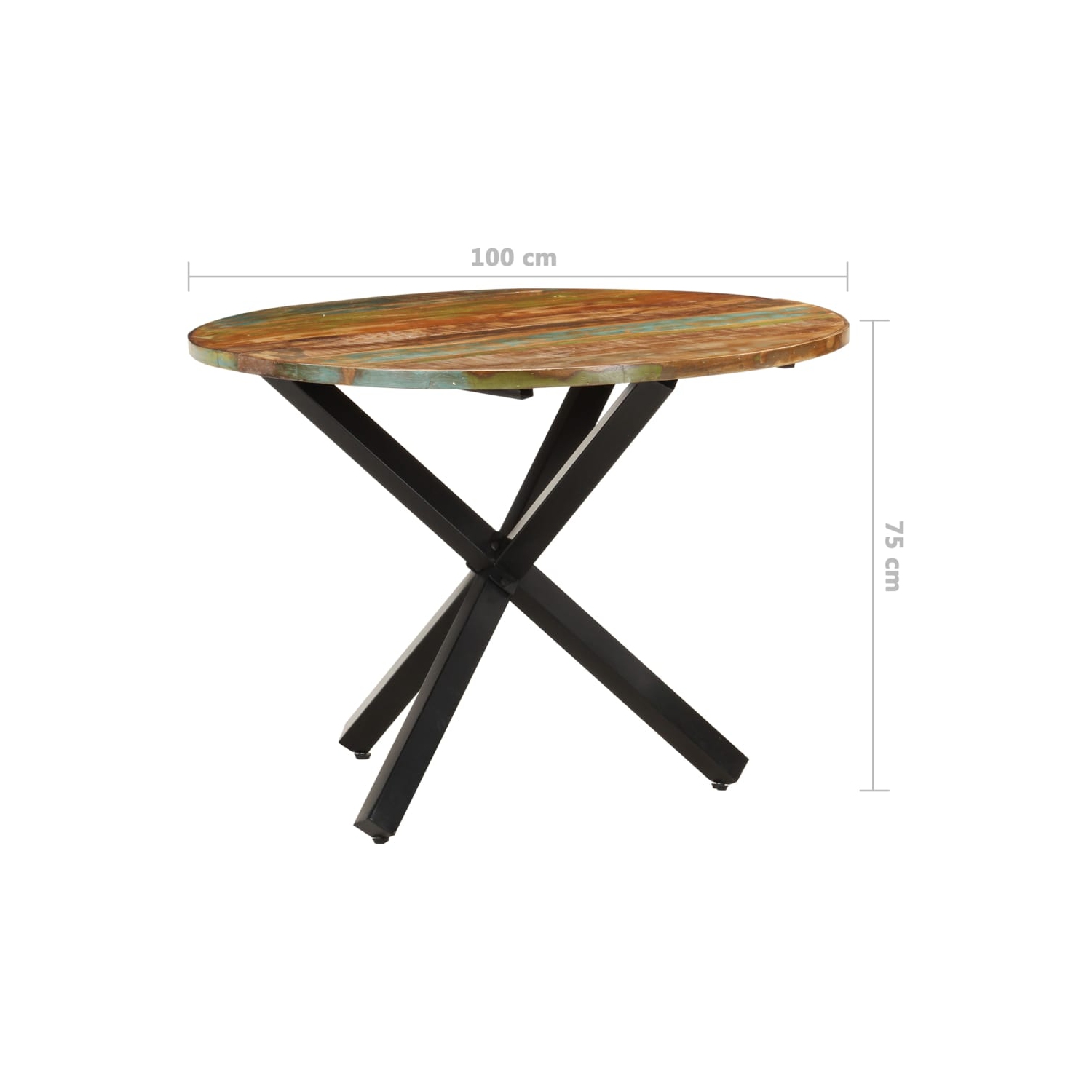 Table ronde de salle à manger en bois massif recyclé 75&nbsp;cm 100 x 100 x 100 po