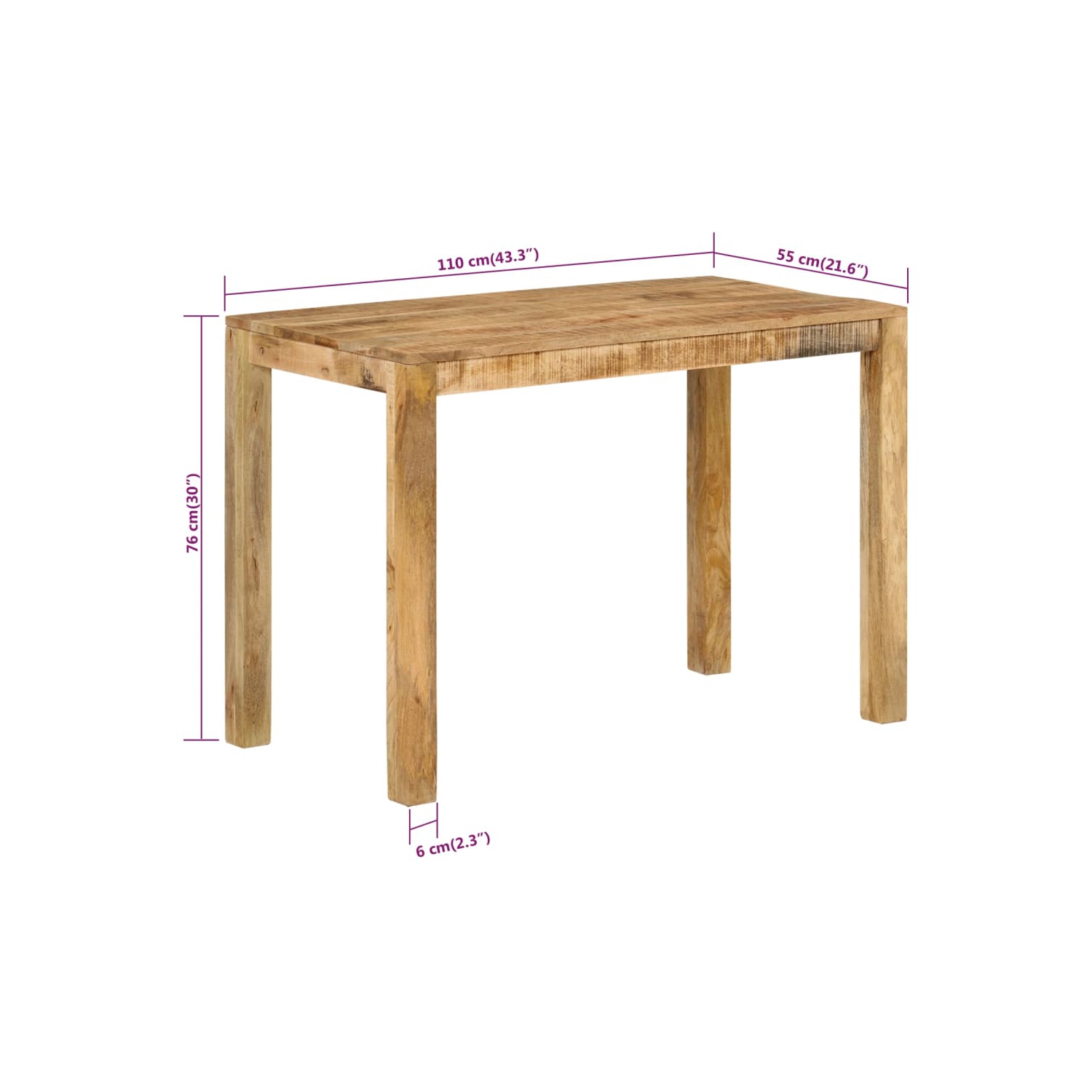 vidaXL Dining Table 110x55x76 cm Solid Wood Mango