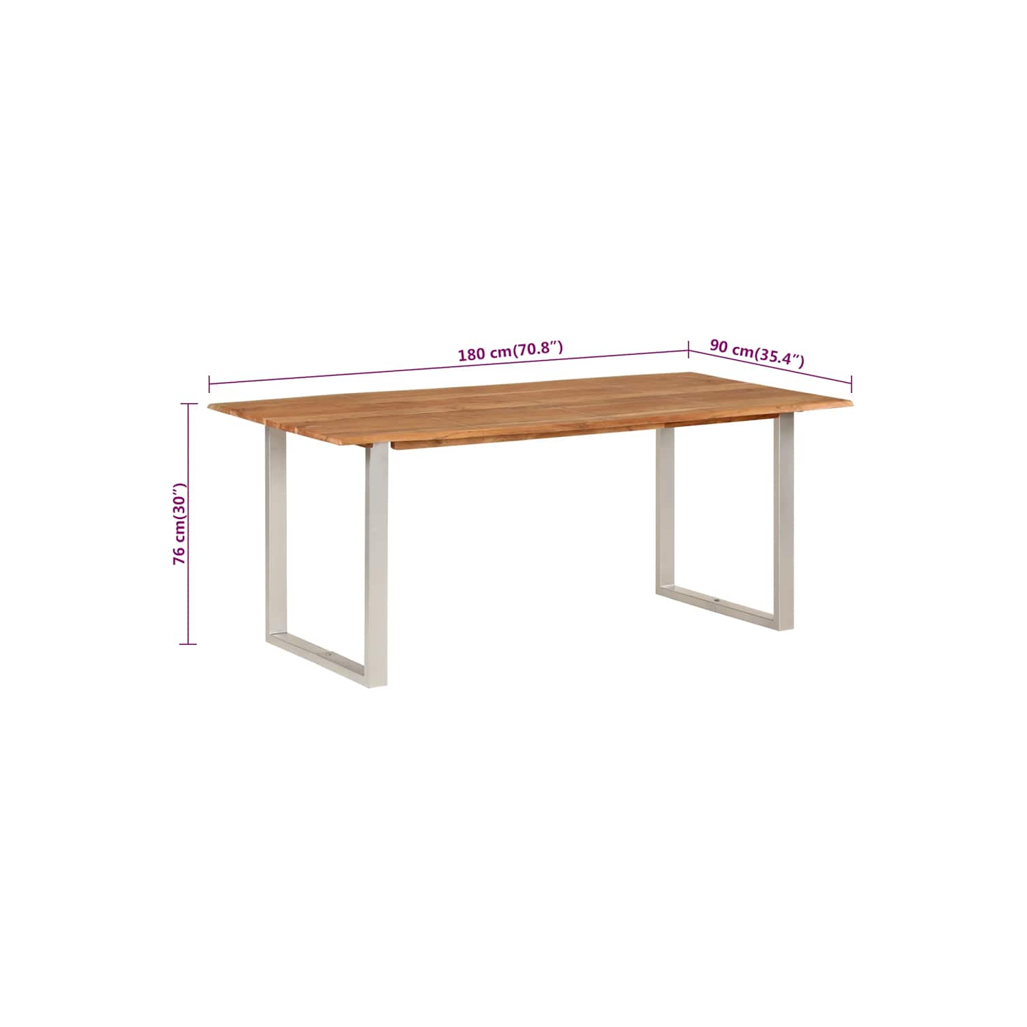 vidaXL Dining Table 70.9"x35.4"x29.9" Solid Acacia Wood