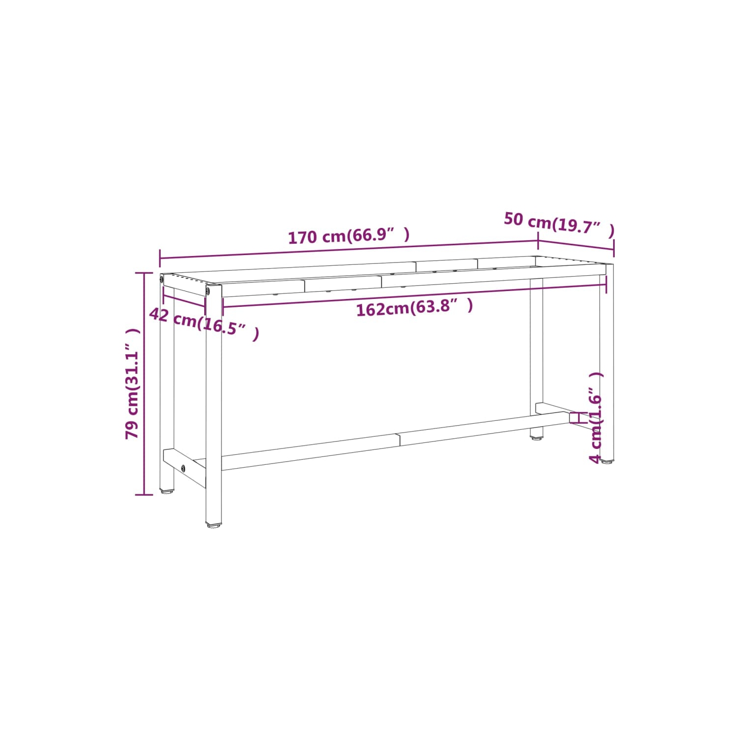 vidaXL Work Bench Frame Matte Black and Matte Red 170x50x79 cm Metal