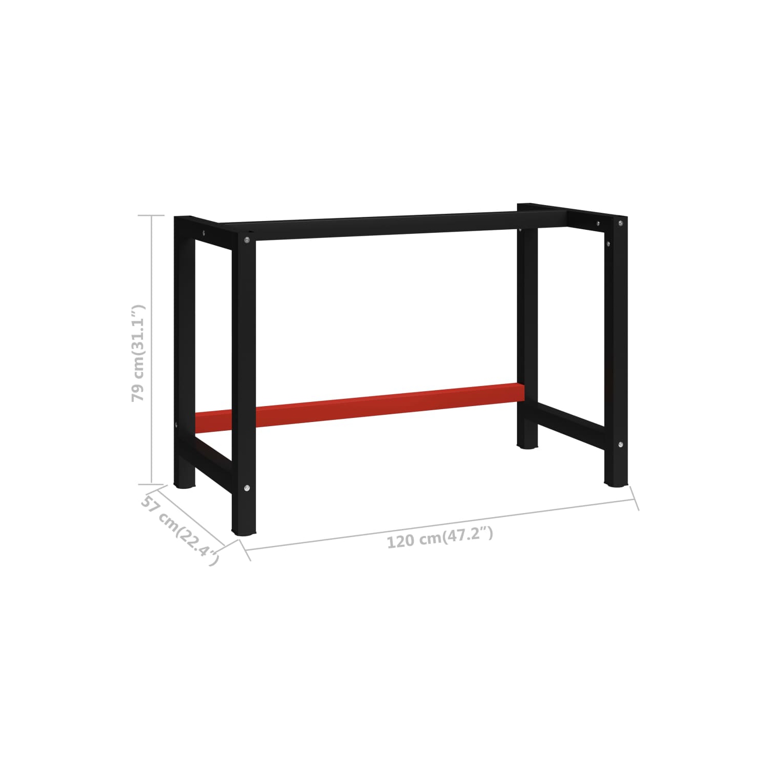 vidaXL Work Bench Frame Metal 120x57x79 cm Black and Red