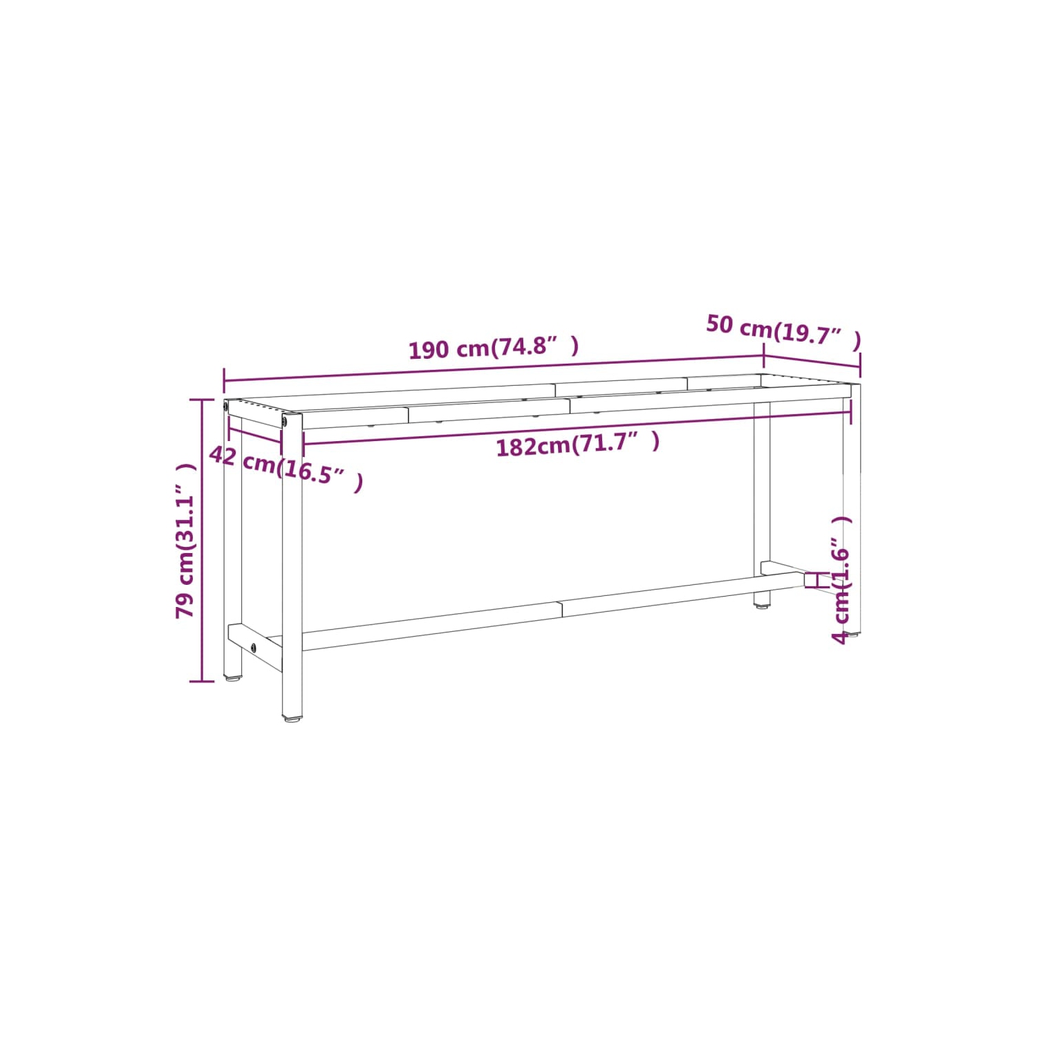 vidaXL Work Bench Frame Matte Black and Matte Red 190x50x79 cm Metal