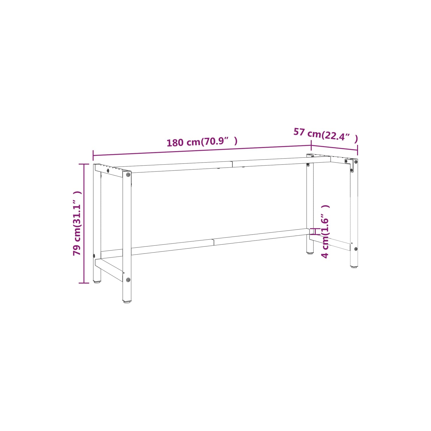 vidaXL Work Bench Frame Matte Black and Matte Red 180x57x79 cm Metal