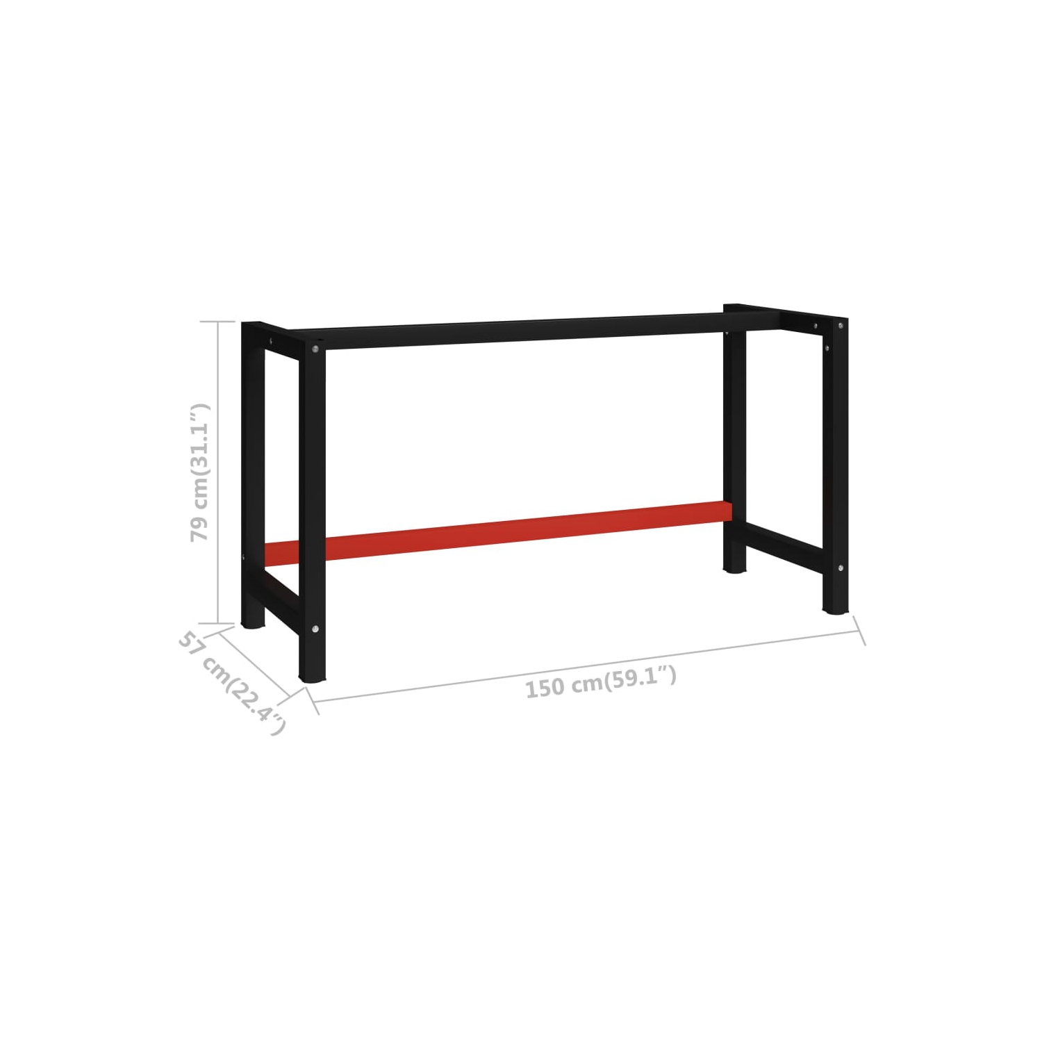 vidaXL Work Bench Frame Metal 150x57x79 cm Black and Red
