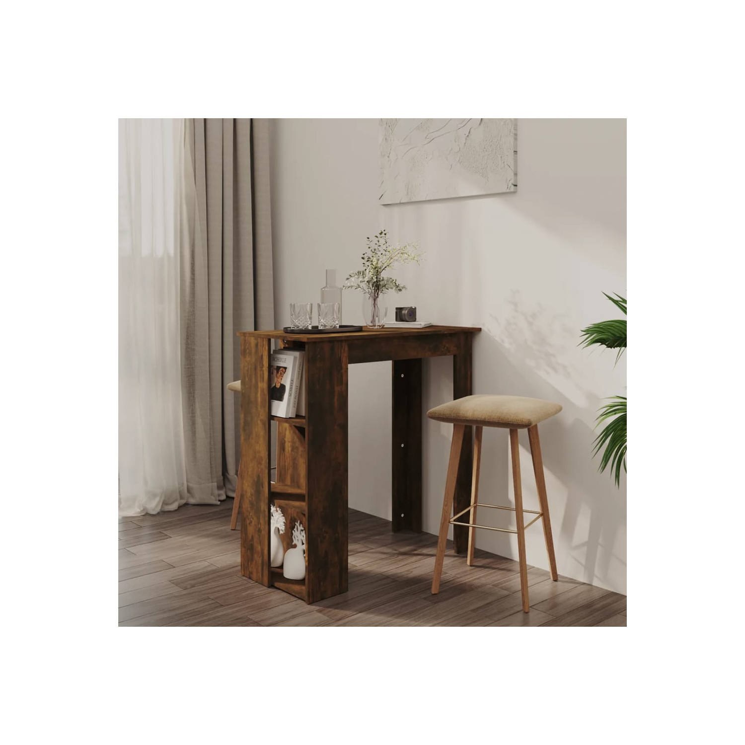 vidaXL Bar Table with Shelf Smoked Oak 102x50x103.5 cm Engineered Wood