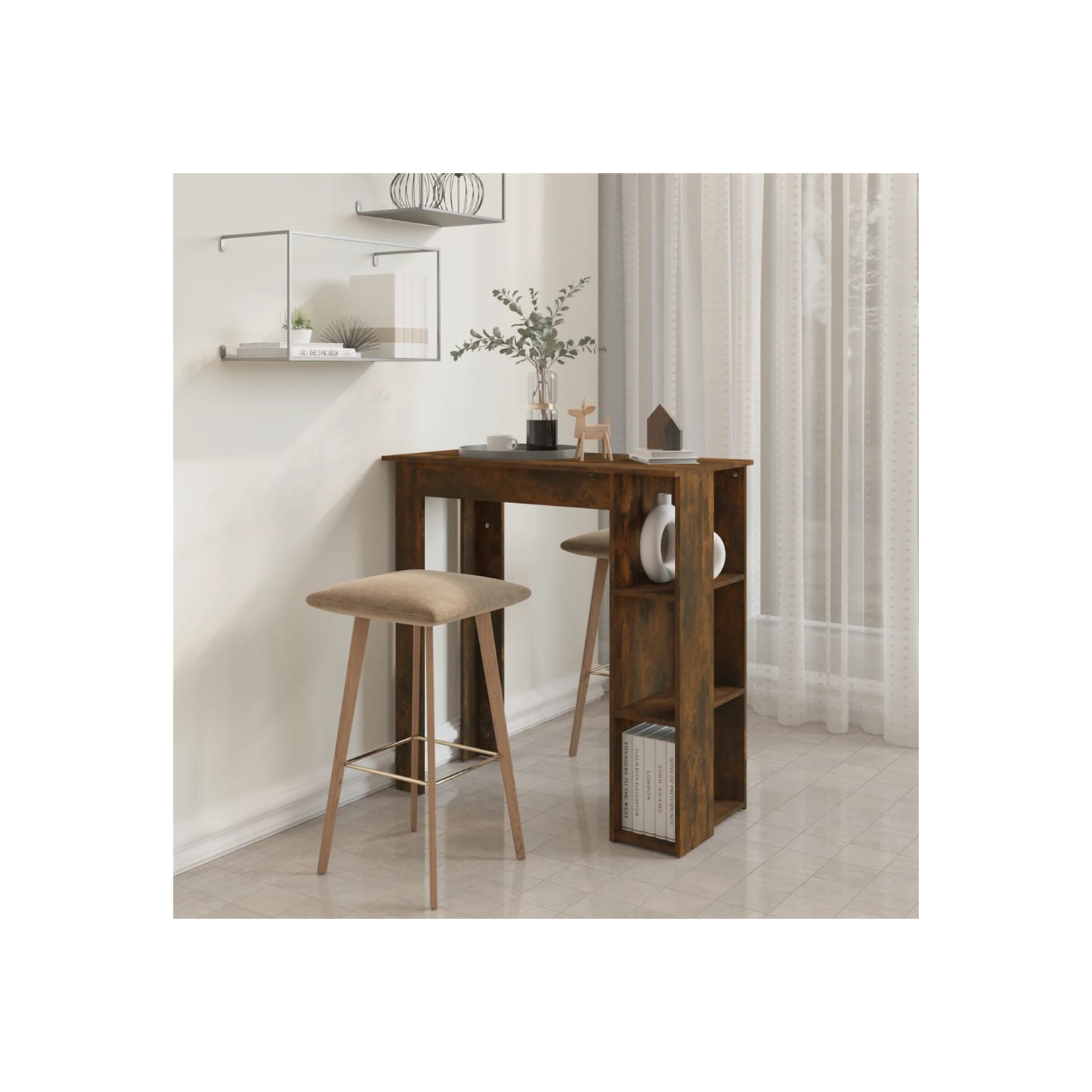 vidaXL Bar Table with Shelf Smoked Oak 102x50x103.5 cm Engineered Wood