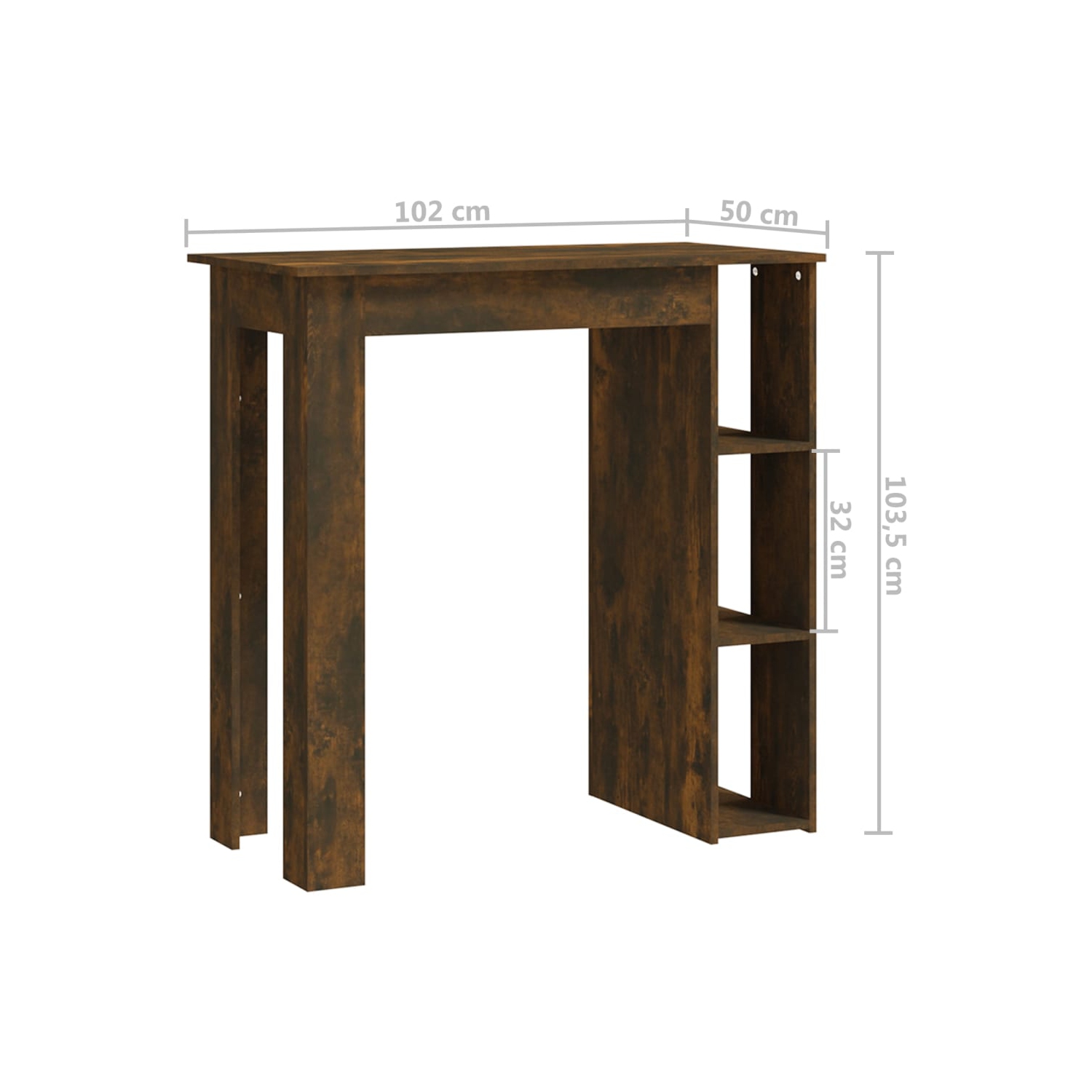 vidaXL Bar Table with Shelf Smoked Oak 102x50x103.5 cm Engineered Wood