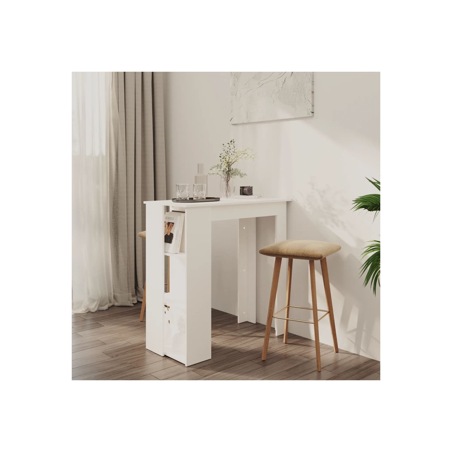 vidaXL Bar Table with Shelf White 102x50x103.5 cm Engineered Wood