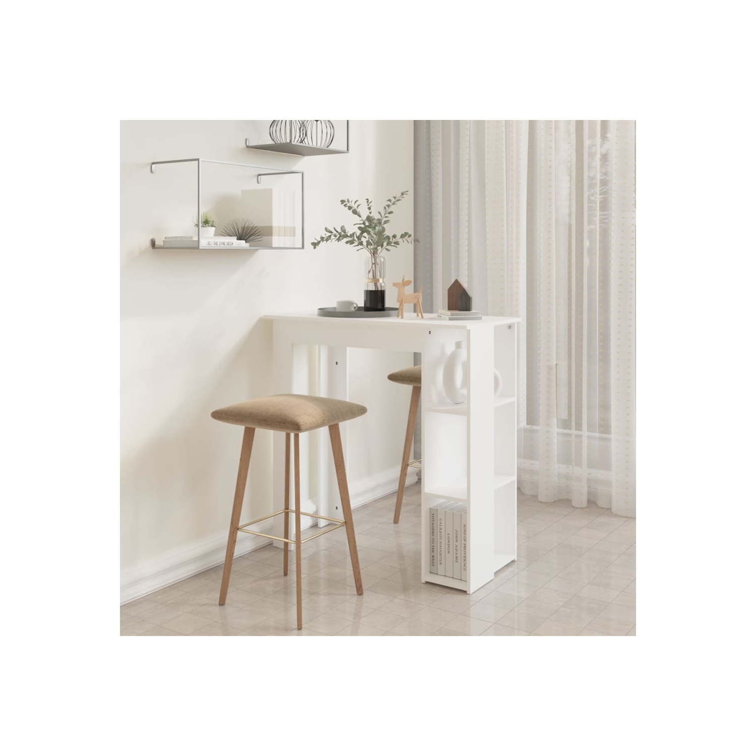 vidaXL Bar Table with Shelf White 102x50x103.5 cm Engineered Wood