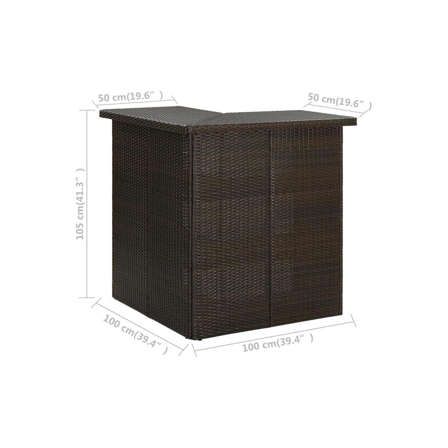 Table de bar en coin vidaXL en rotin synthétique brun 100 x 50 x 105&nbsp;cm