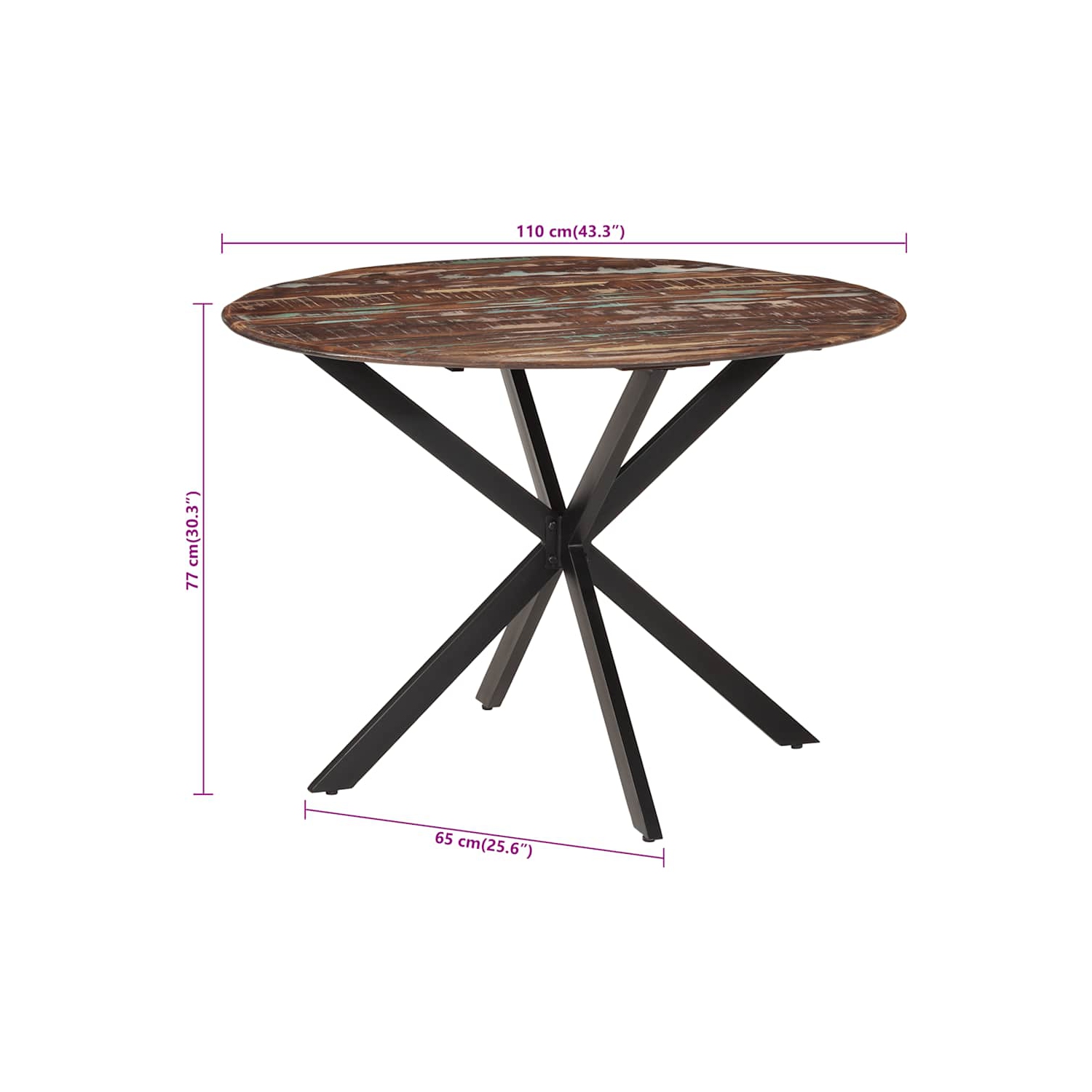 vidaXL Dining Table Ø110x78 cm Solid Wood Reclaimed and Steel
