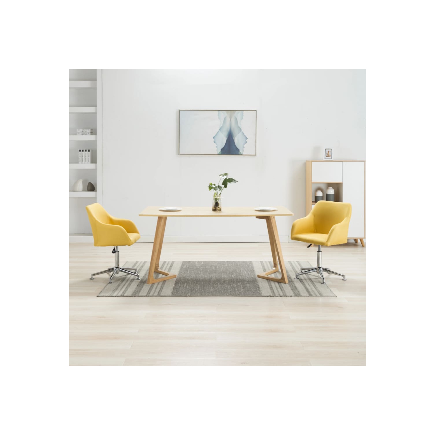 vidaXL Swivel Dining Chairs 2 pcs Yellow Fabric