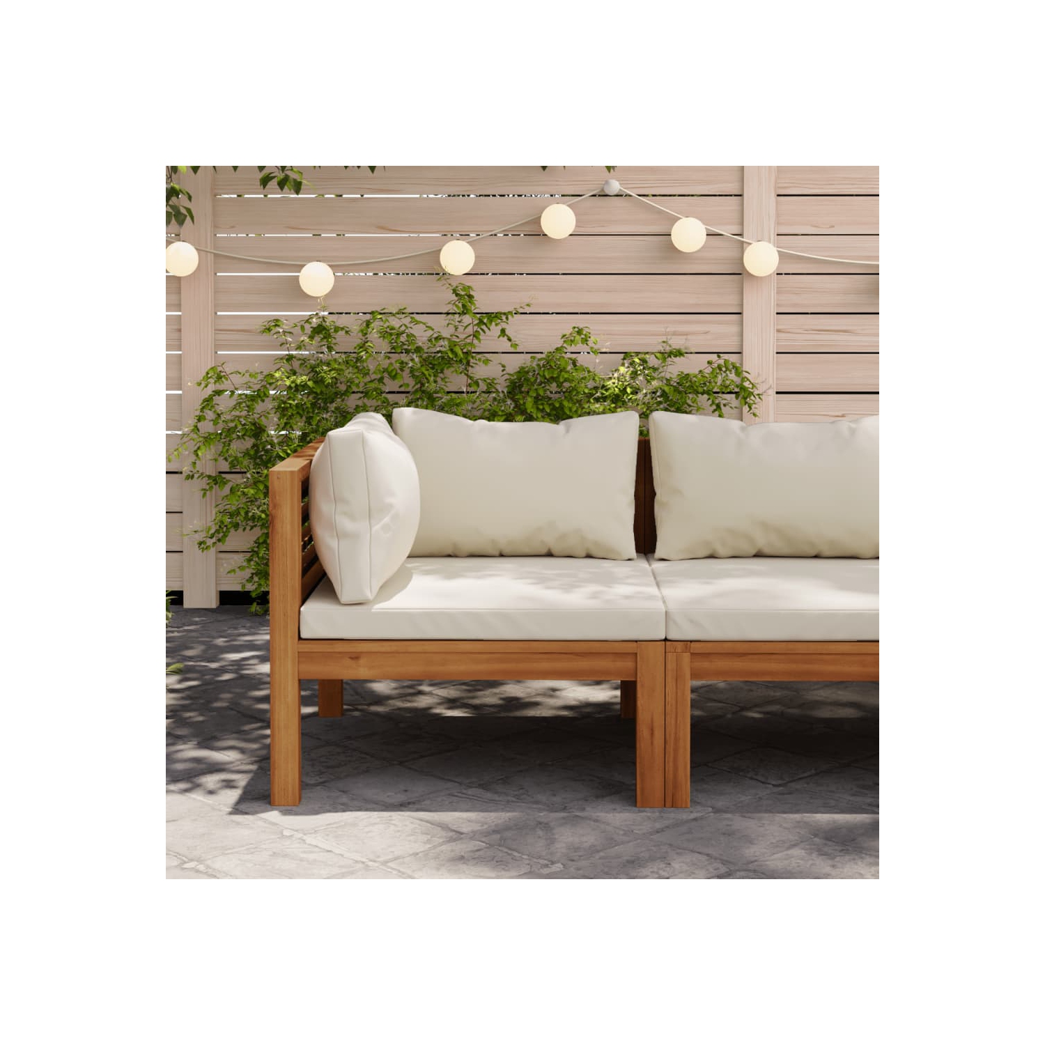 vidaXL Sectional Corner Sofa with Cream White Cushion Acacia Wood