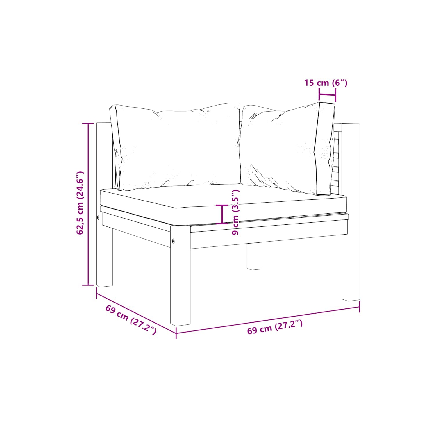 vidaXL Sectional Corner Sofa with Cream White Cushion Acacia Wood