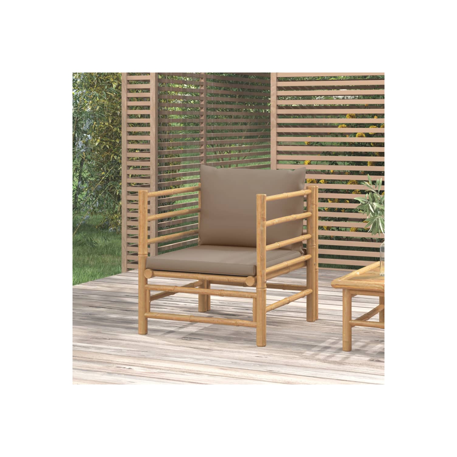 vidaXL Garden Sofa with Taupe Cushions Bamboo