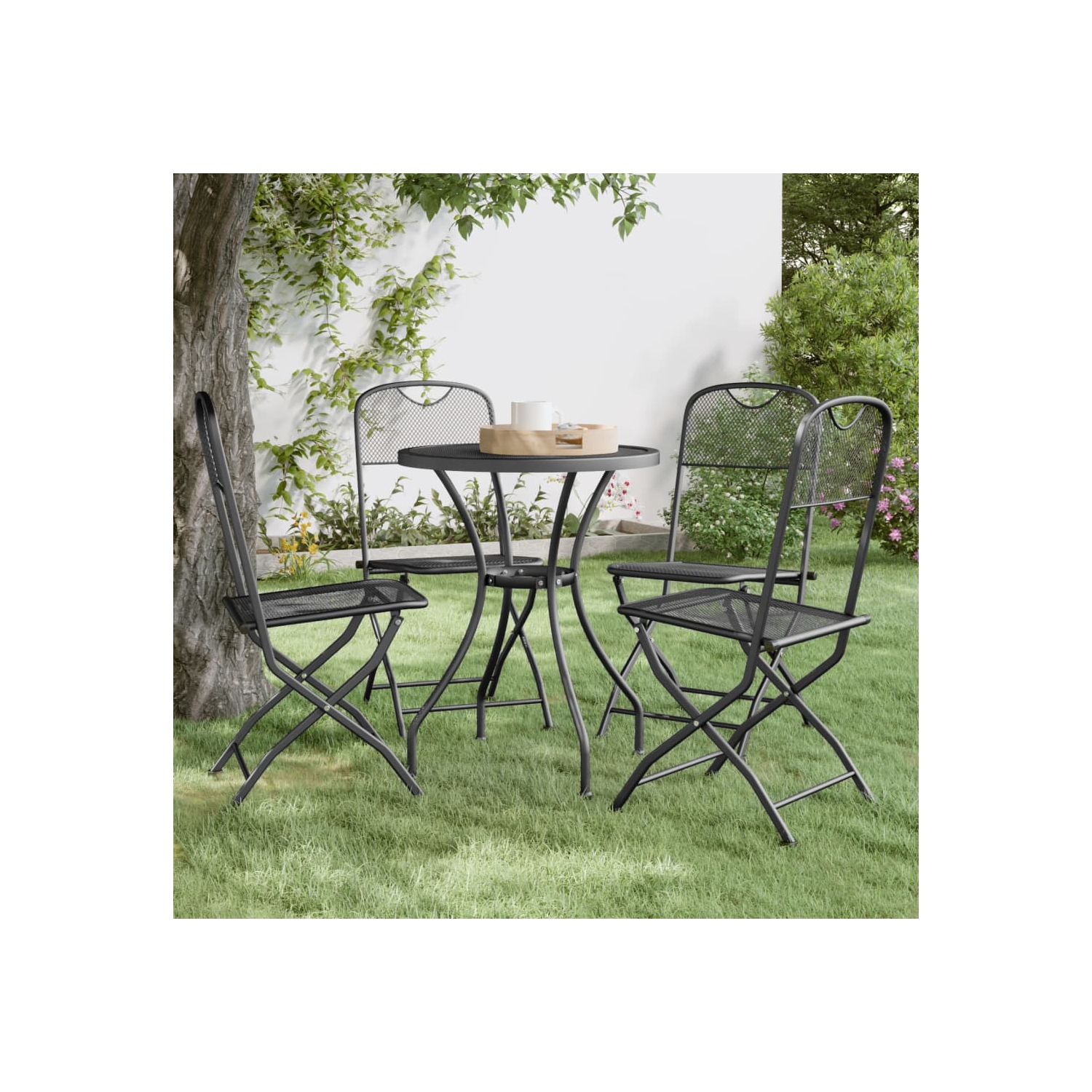 vidaXL Folding Garden Chairs 4 pcs Expanded Metal Mesh Anthracite