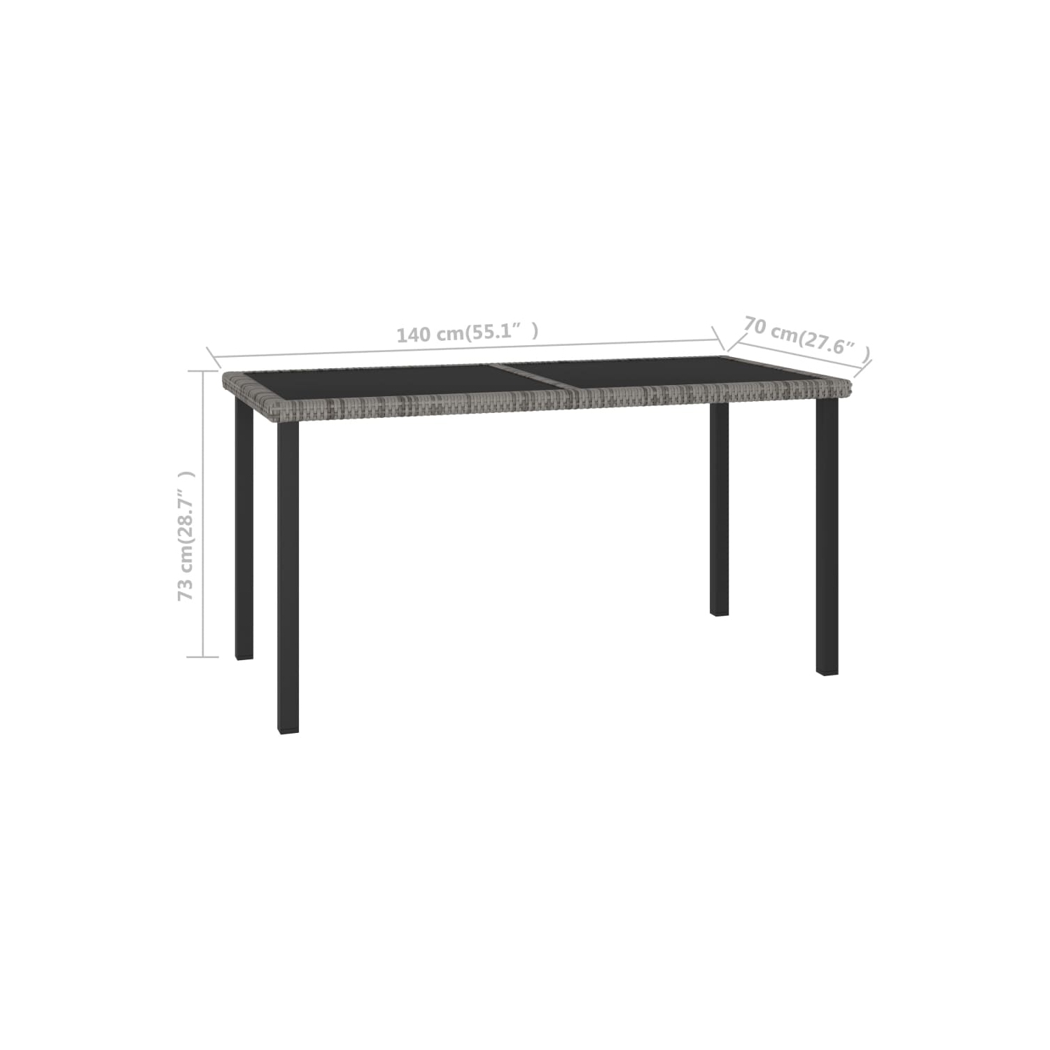 vidaXL Patio Dining Table Gray 55.1x27.6"x28.7" Poly Rattan"