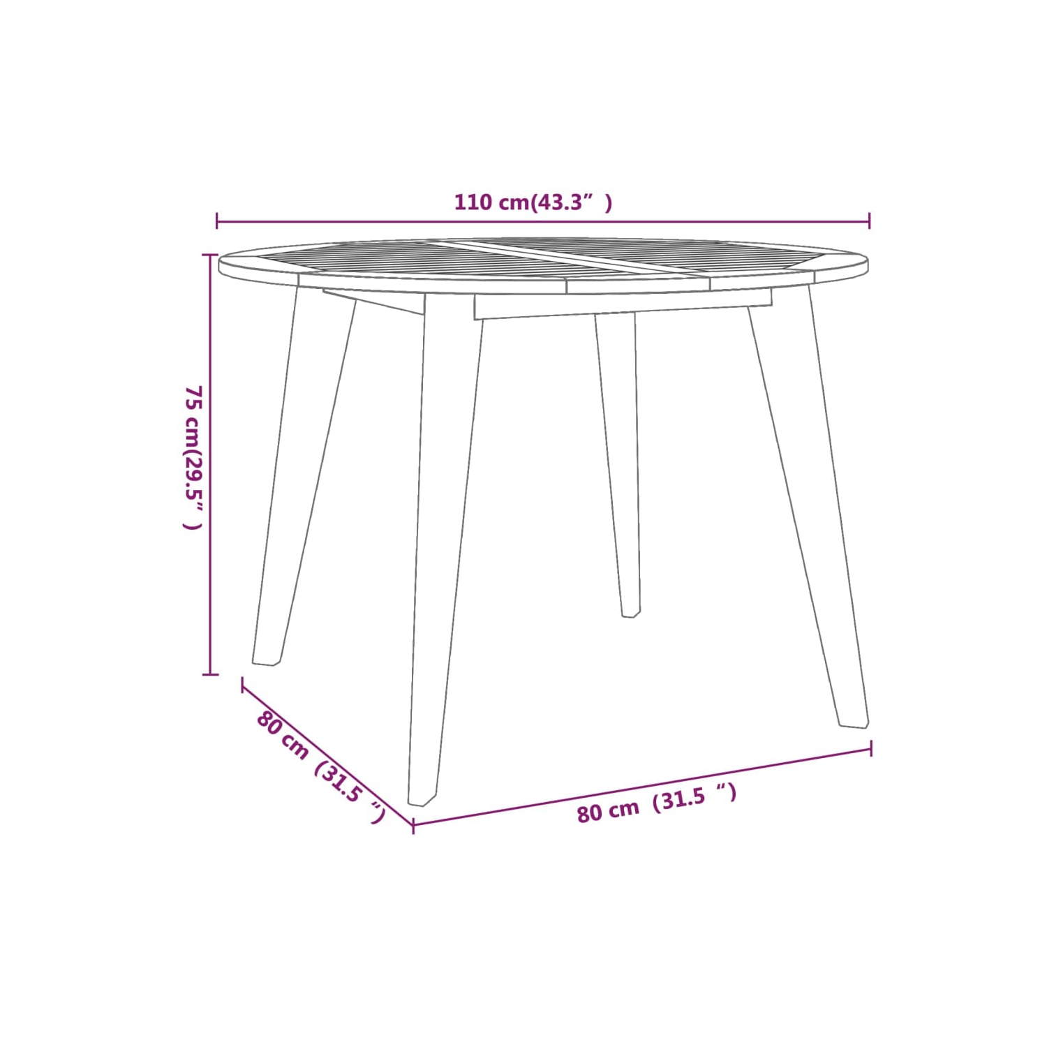 vidaXL Garden Table Ø110x75 cm Solid Wood Acacia