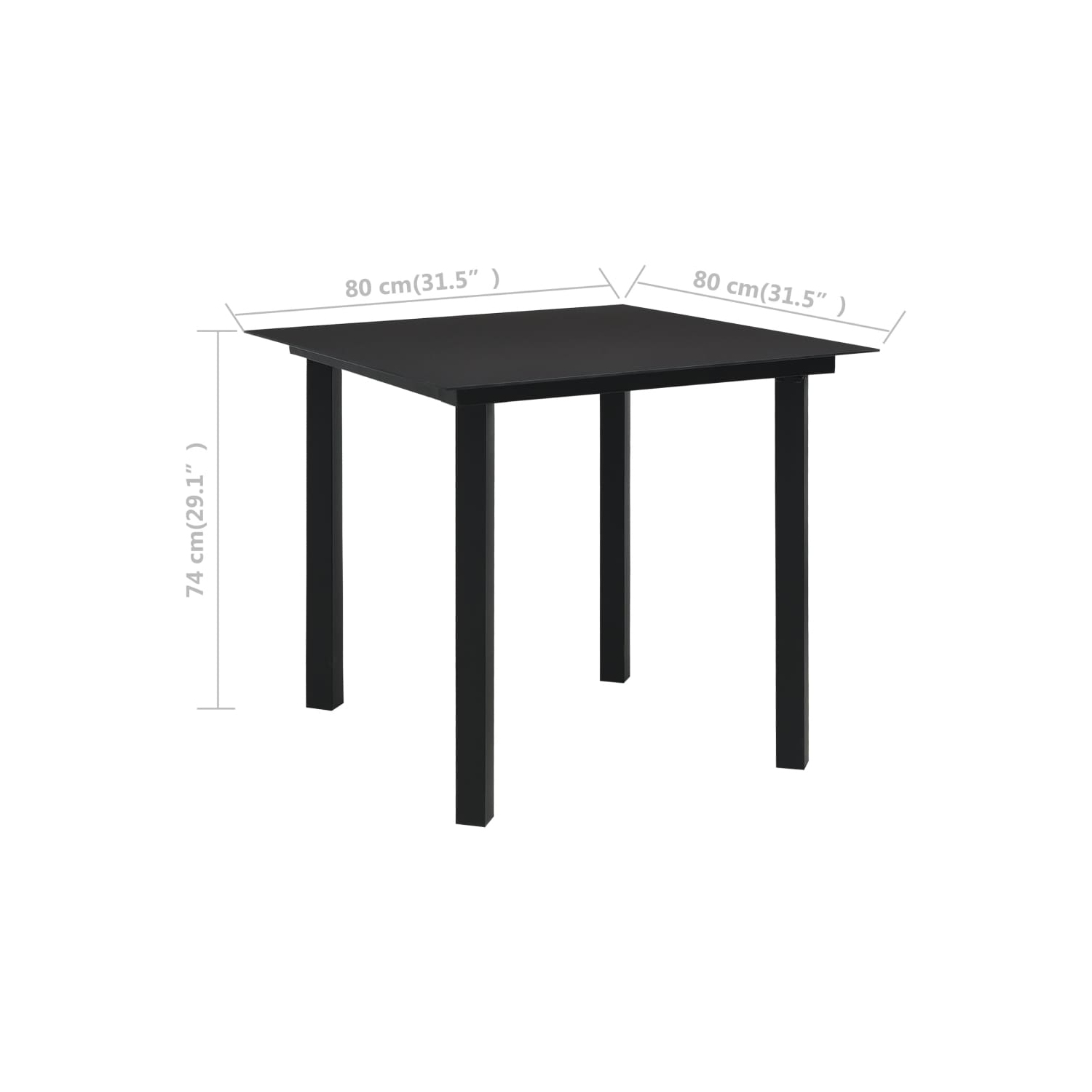 vidaXL Patio Dining Table Black 31.5"x31.5"x29.1" Steel and Glass