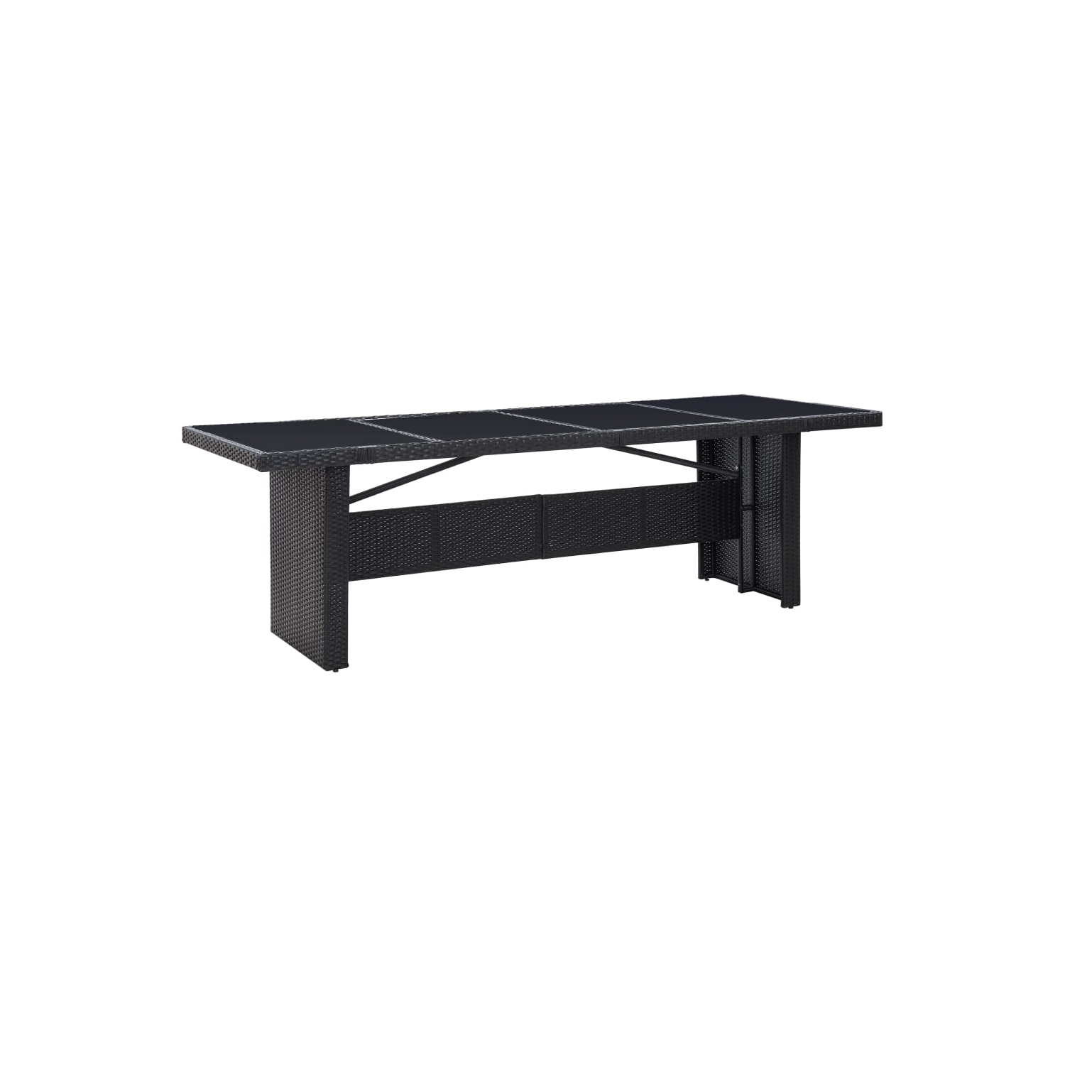 vidaXL Garden Table Black 240x90x74 cm Poly Rattan and Glass