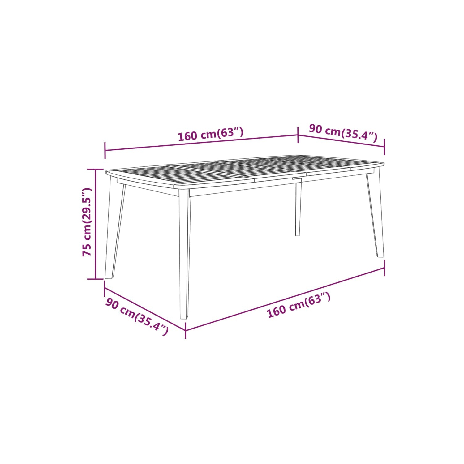 vidaXL Garden Table 160x90x75 cm Solid Wood Acacia