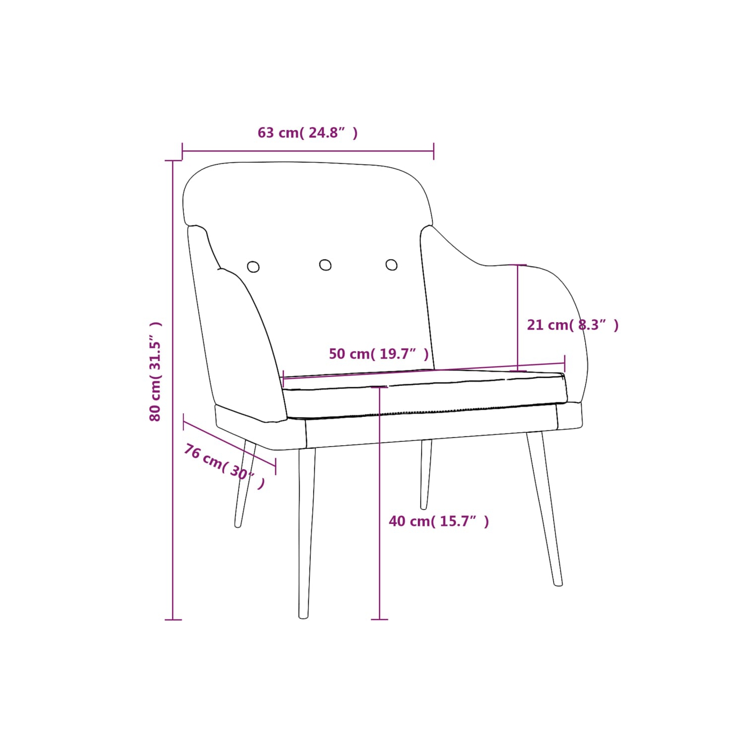 vidaXL Armchair Dark Grey 63x76x80 cm Fabric