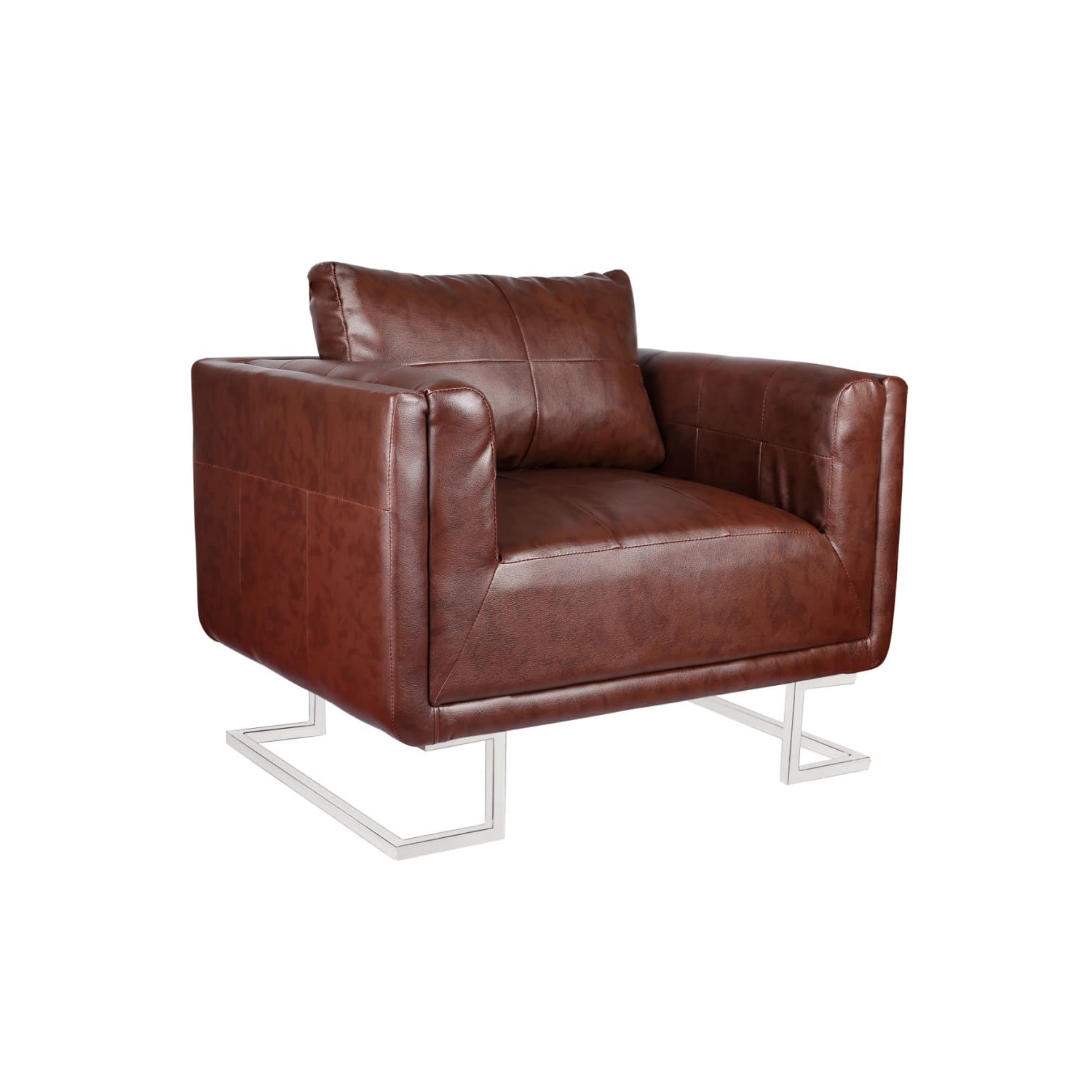 vidaXL Cube Armchair with Chrome Feet Brown Leather
