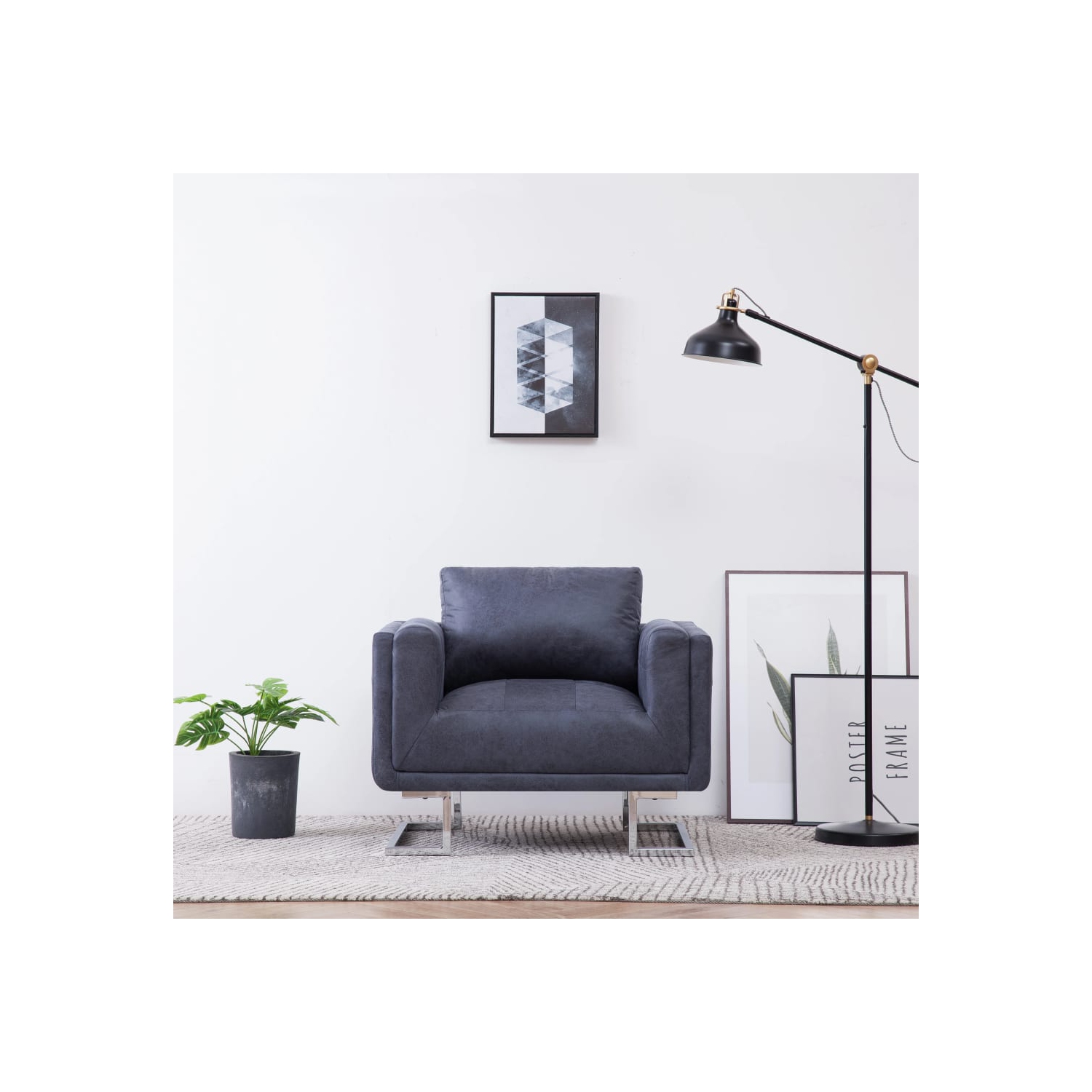 vidaXL Cube Armchair Gray Faux Suede Leather