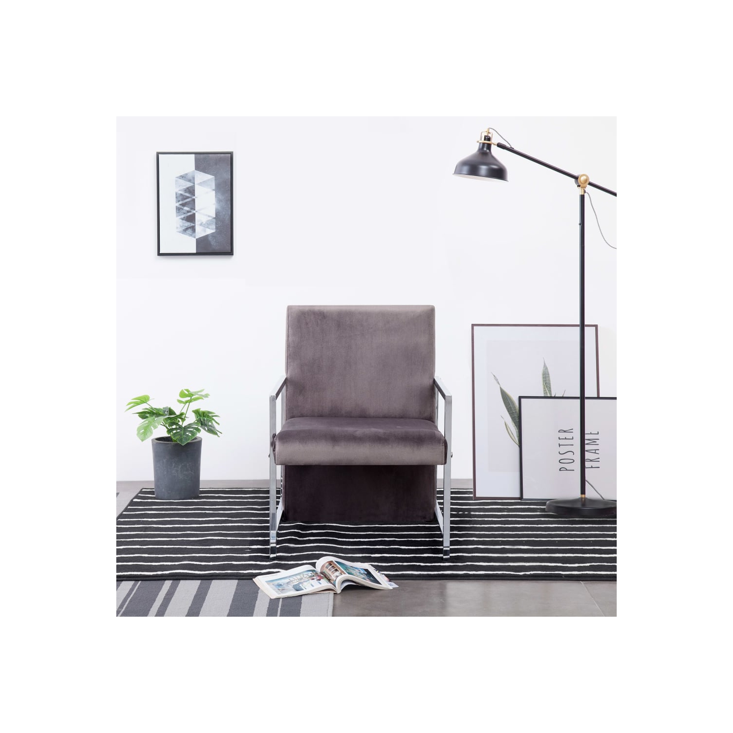 vidaXL Armchair with Chrome Feet Dark Gray Velvet
