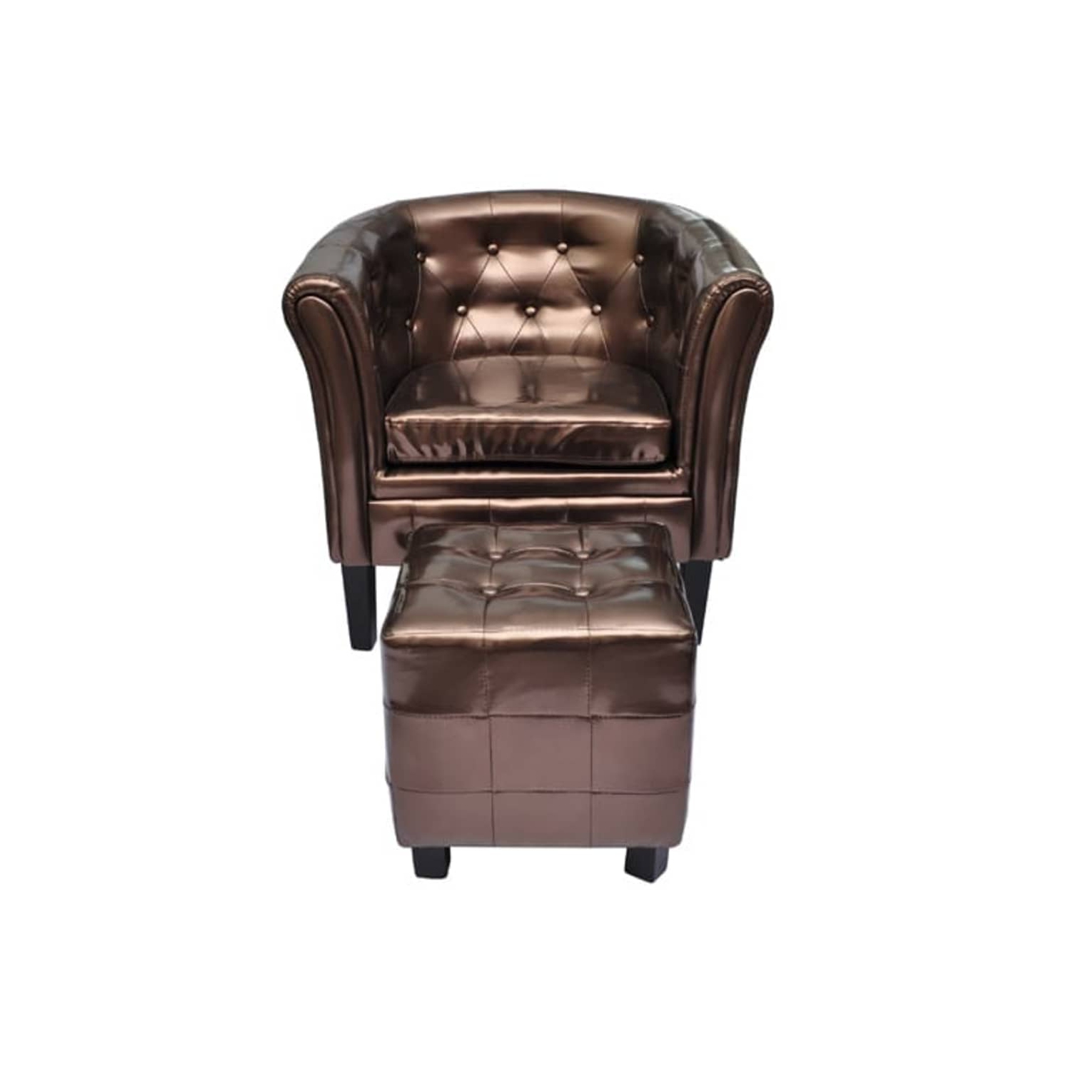 Fauteuil crapaud avec repose-pieds en similicuir brun vidaXL