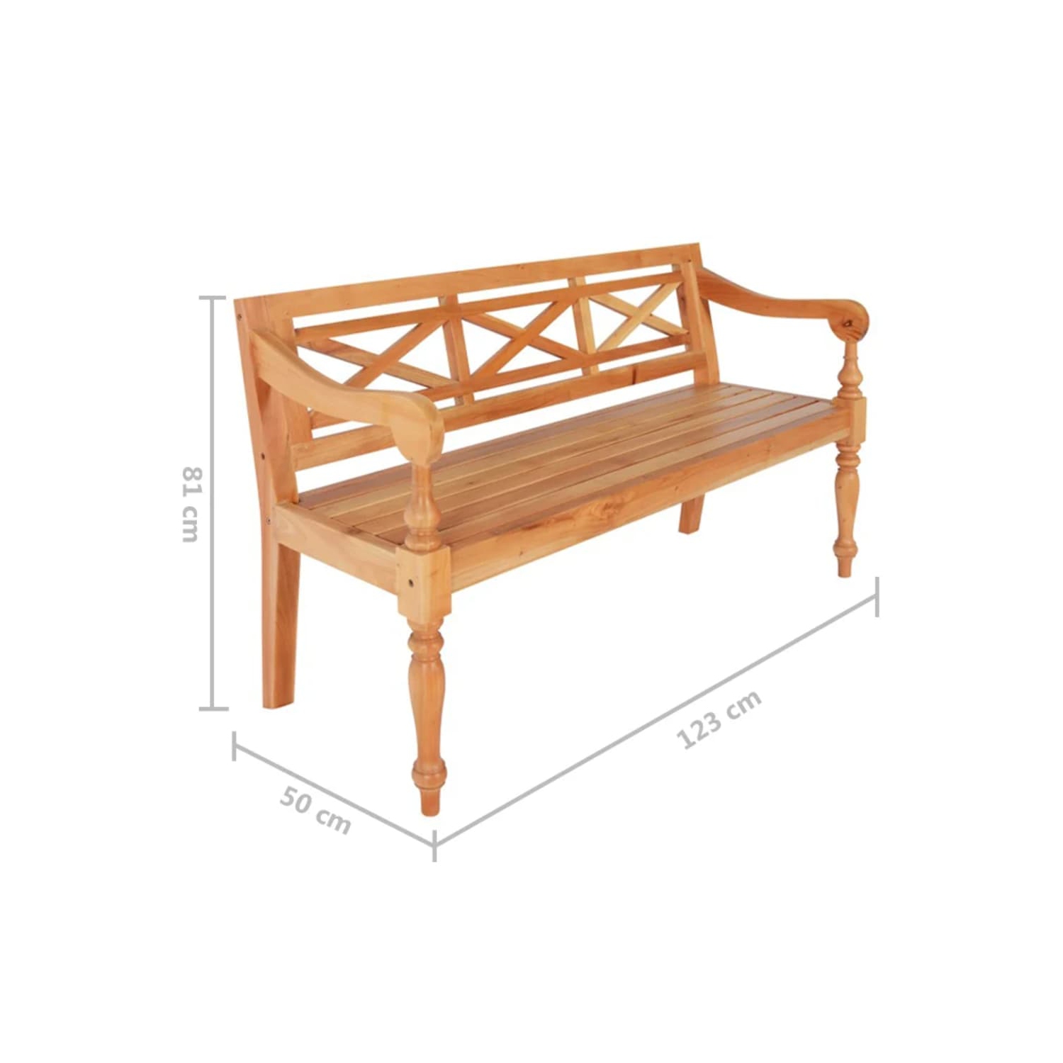 vidaXL Batavia Bench 123 cm Solid Mahogany Wood Light Brown