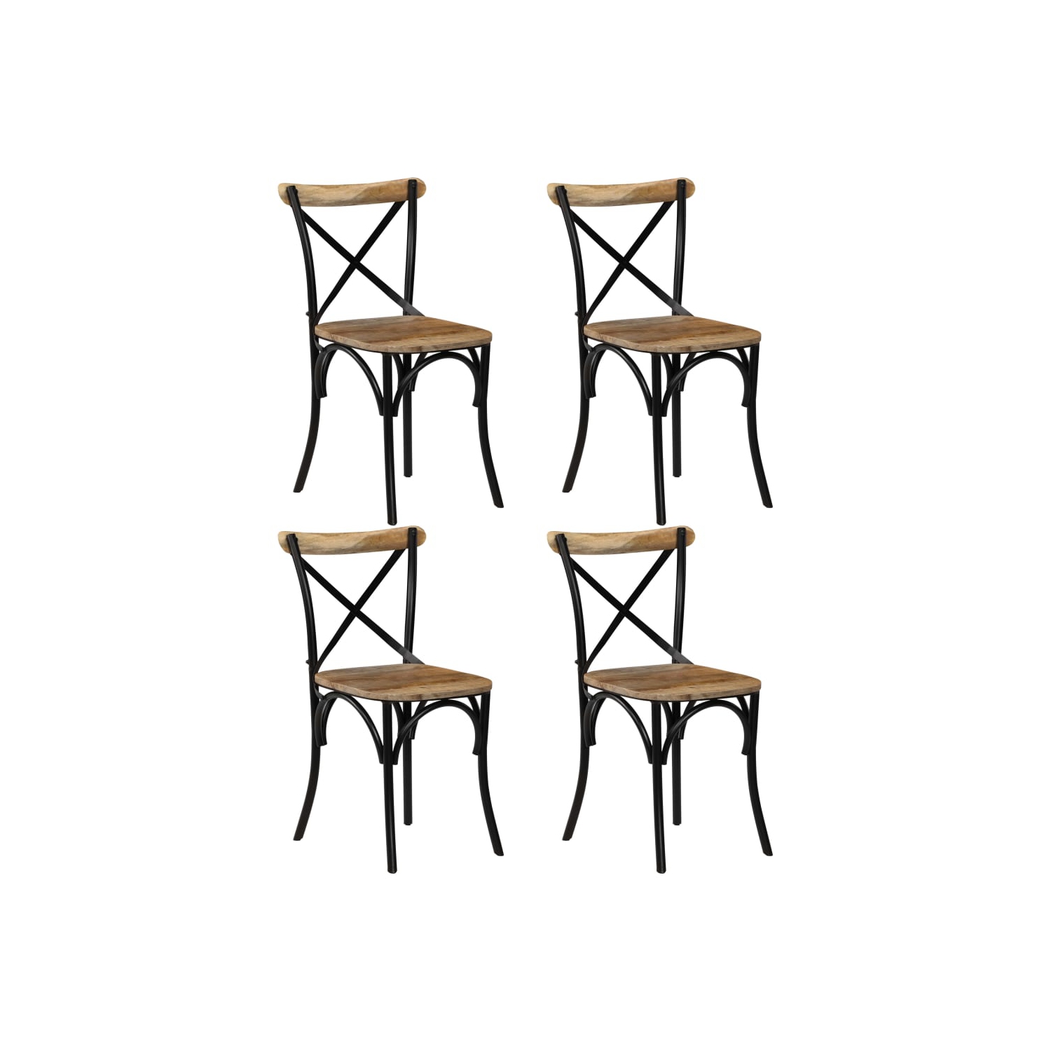 vidaXL Cross Chairs 4 pcs Black Solid Mango Wood