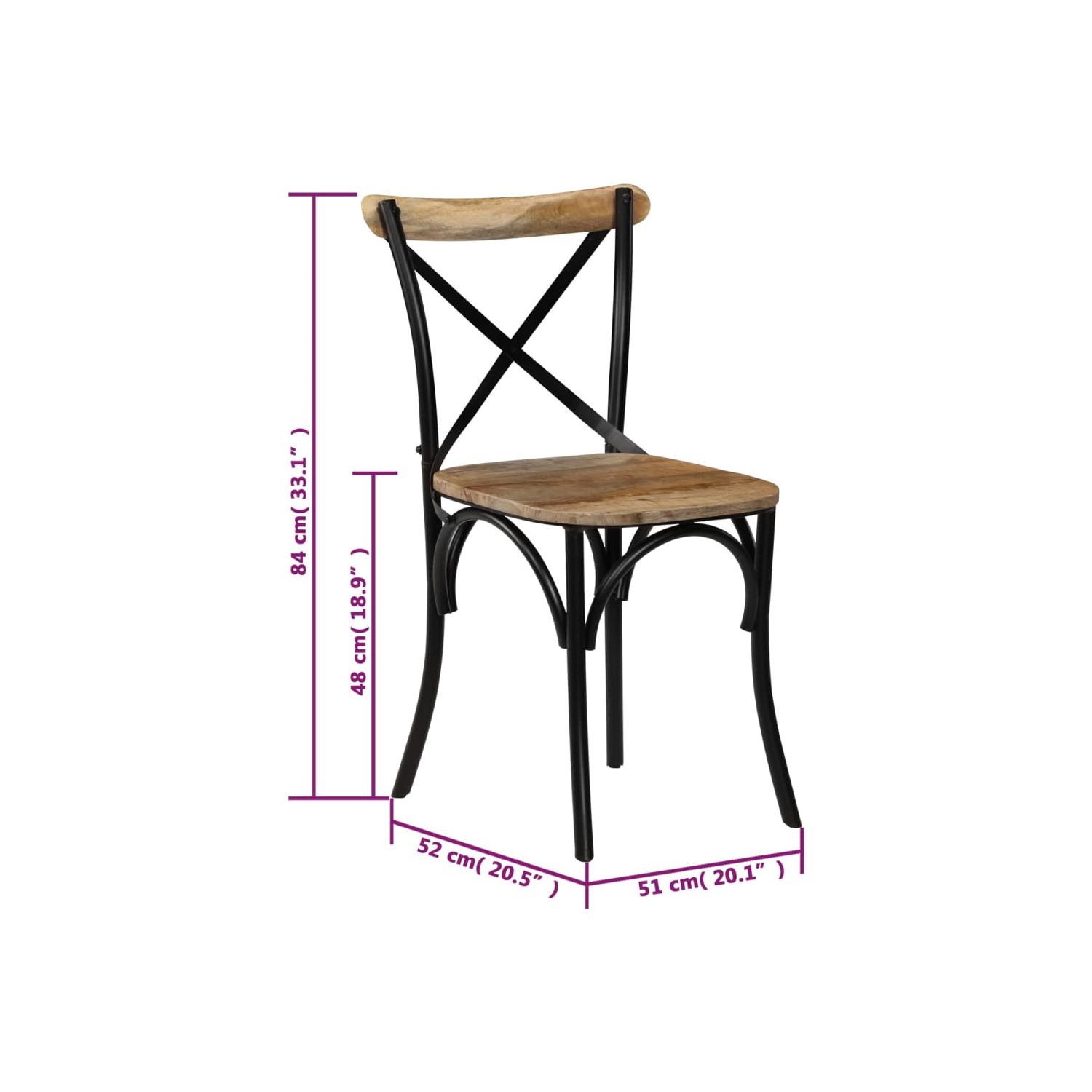 vidaXL Cross Chairs 4 pcs Black Solid Mango Wood