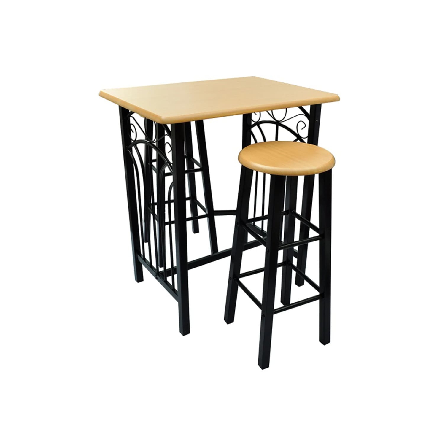 vidaXL Bar Table and Stool Set 3 Pieces Wood and Steel