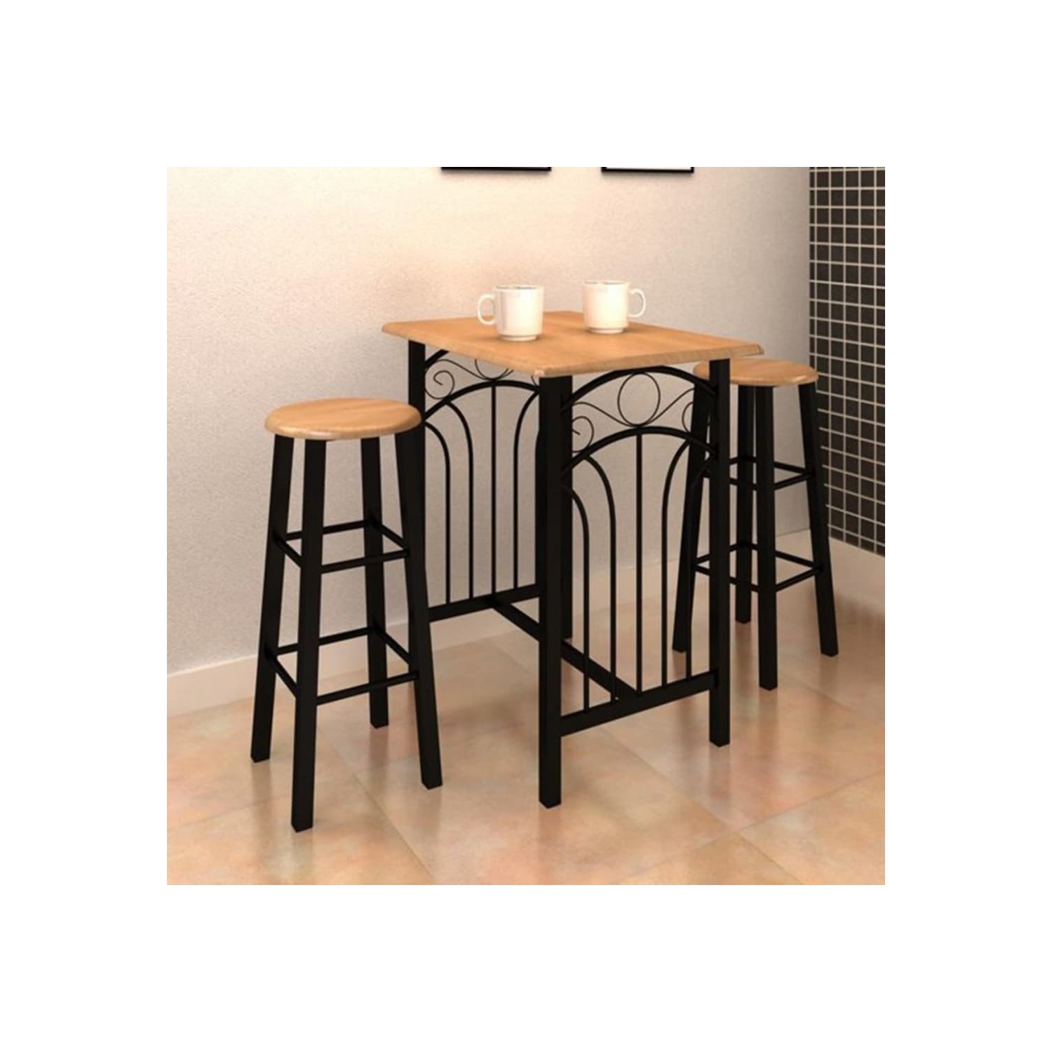 vidaXL Bar Table and Stool Set 3 Pieces Wood and Steel