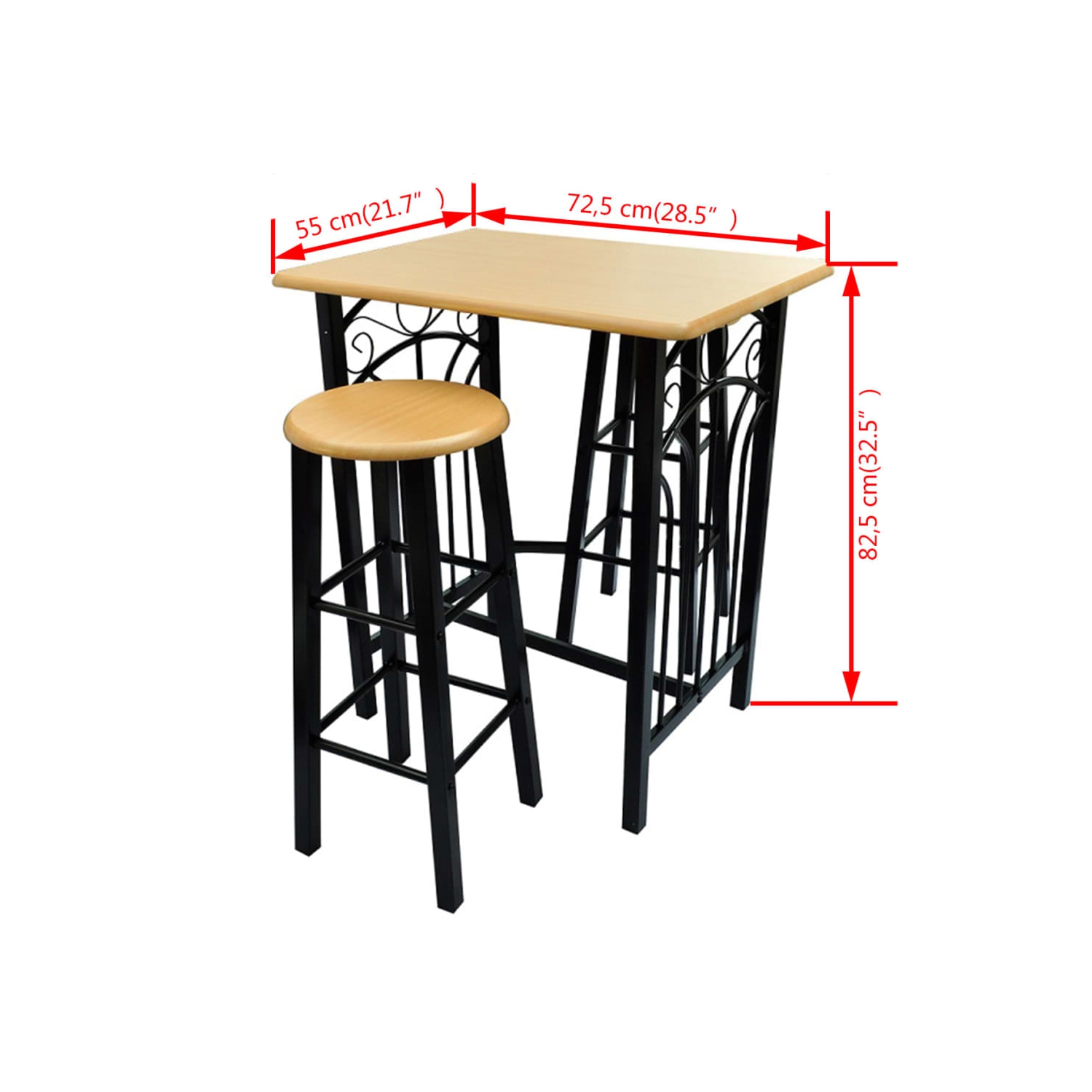 vidaXL Bar Table and Stool Set 3 Pieces Wood and Steel