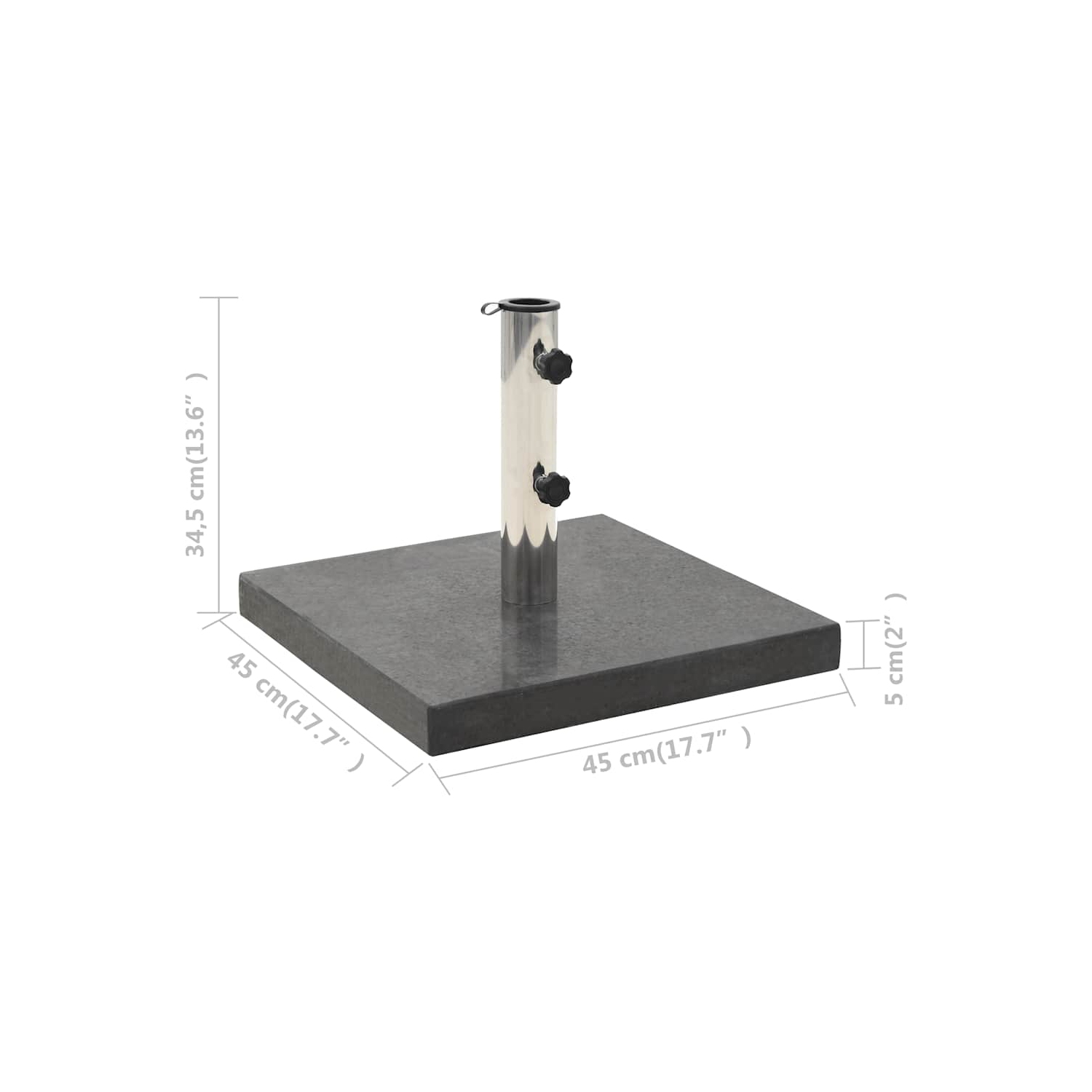 Base de parasol carrée vidaXL 62,8&nbsp;lb avec poignée et roulettes, style élégant, 17 x 17,7 x 7&nbsp;po, noir