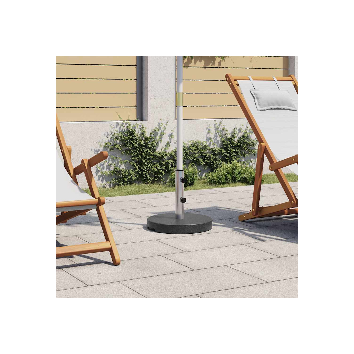 vidaXL 44lb Round Umbrella Base with Handles, Granite Plate, Stainless Steel Pipe, Ø15.7"x14" Black