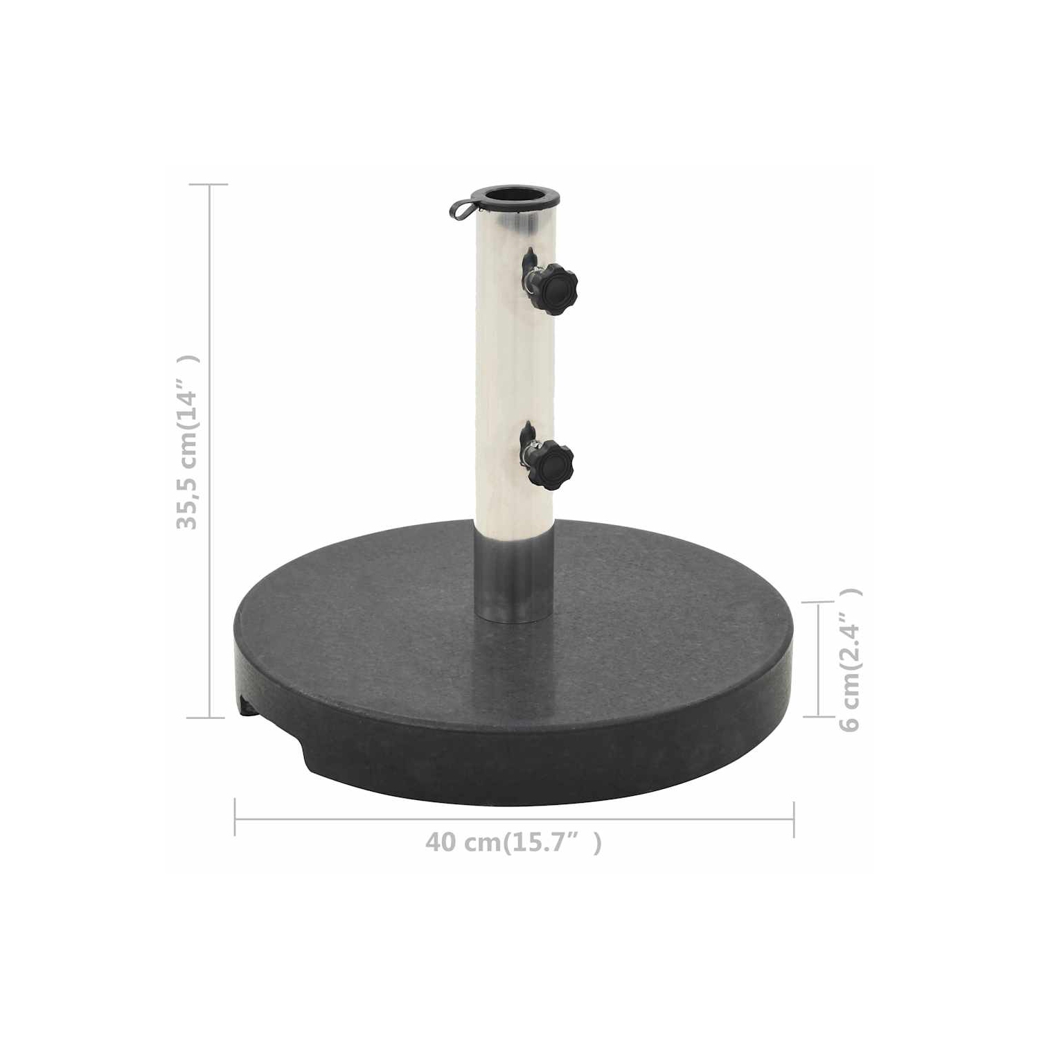 vidaXL 44lb Round Umbrella Base with Handles, Granite Plate, Stainless Steel Pipe, Ø15.7"x14" Black