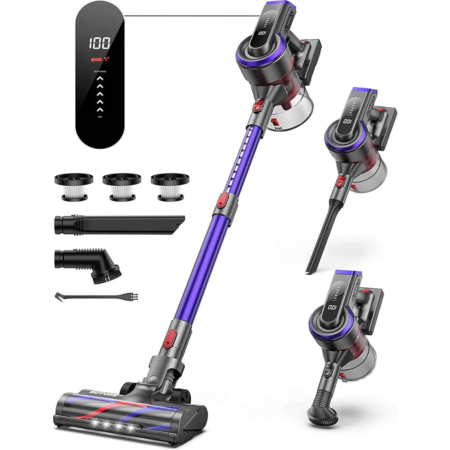 BuTure Vacuum Cleaner, JR400 Cordless Stick Vacuum Cleaner with Touch Display, 33KPa/400W, up to 55 Min, Smart LED Display, for Hard Floors, Carpet, Pet Hair